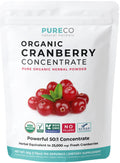 USDA Organic Cranberry Concentrate Powder (50:1) 500mg - 25,000mg Fresh Cranberries Equivalent | Kidney & Urinary Health | Women Supplement | 100 Servings