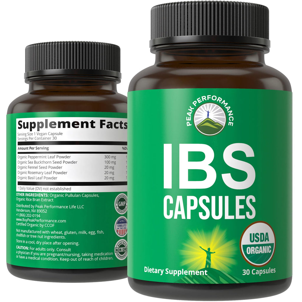 USDA Organic IBS Capsules for Relief – Peppermint, Sea Buckthorn, Fennel, Rosemary & Basil