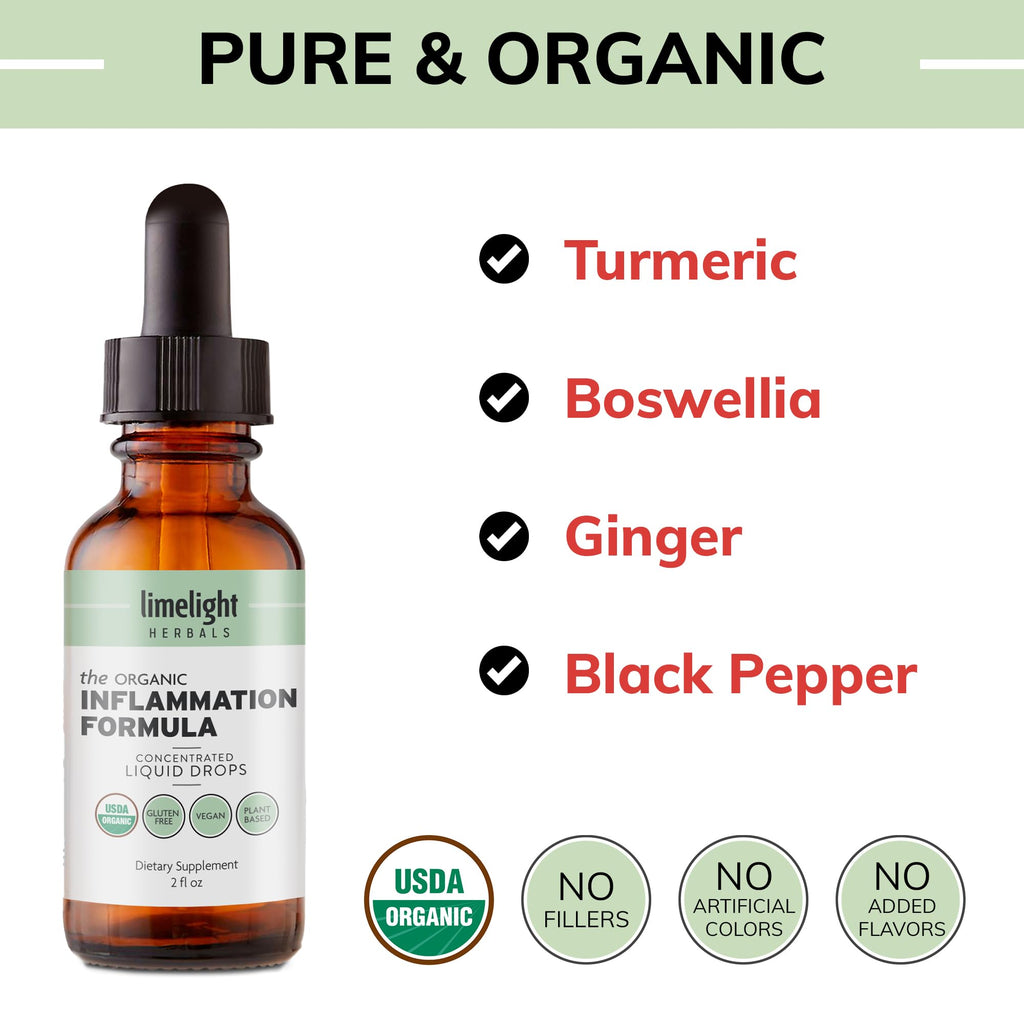 USDA Organic Inflammation Support – Turmeric Curcumin, Boswellia, Ginger Drops