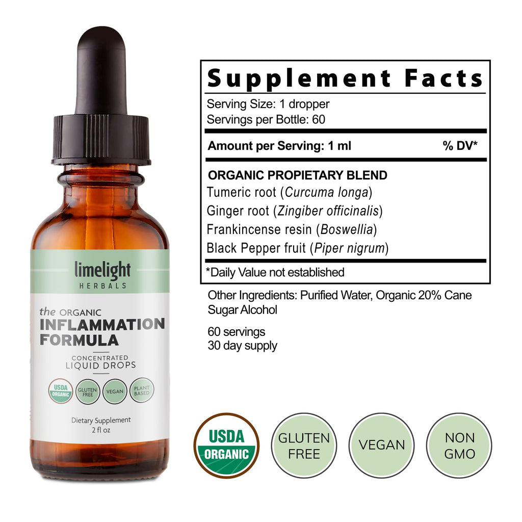 USDA Organic Inflammation Support – Turmeric Curcumin, Boswellia, Ginger Drops