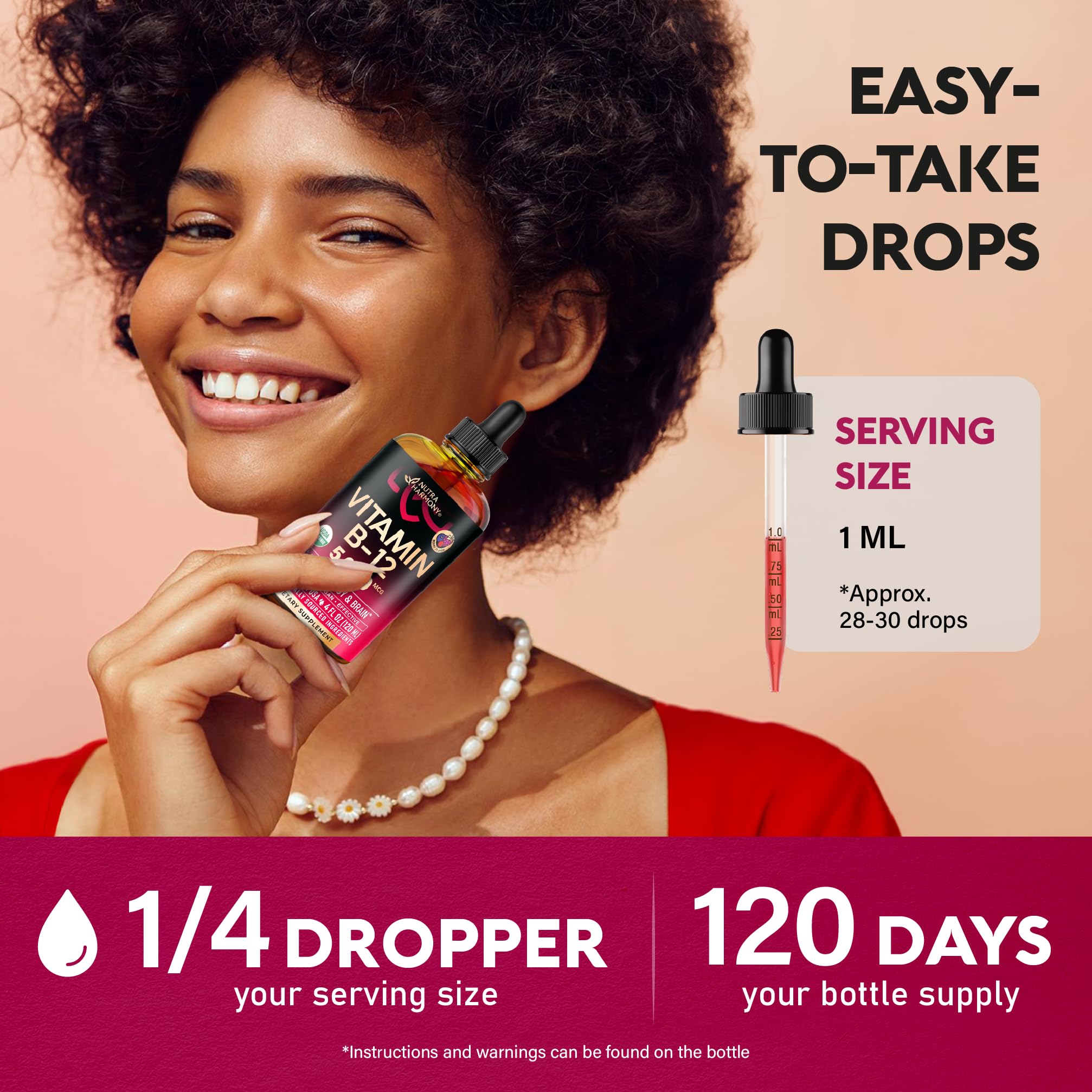 USDA Organic Vitamin B12 Sublingual Drops – 5000 mcg, 4 oz, 4 Month Supply