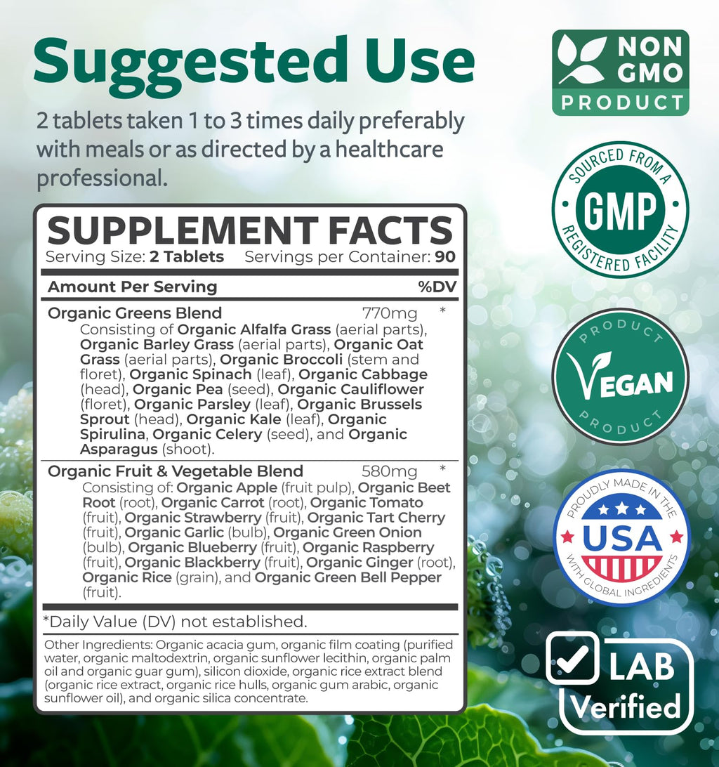 USDA Organic Super Greens – 28 Superfoods for Adults | Vegan & Non-GMO
