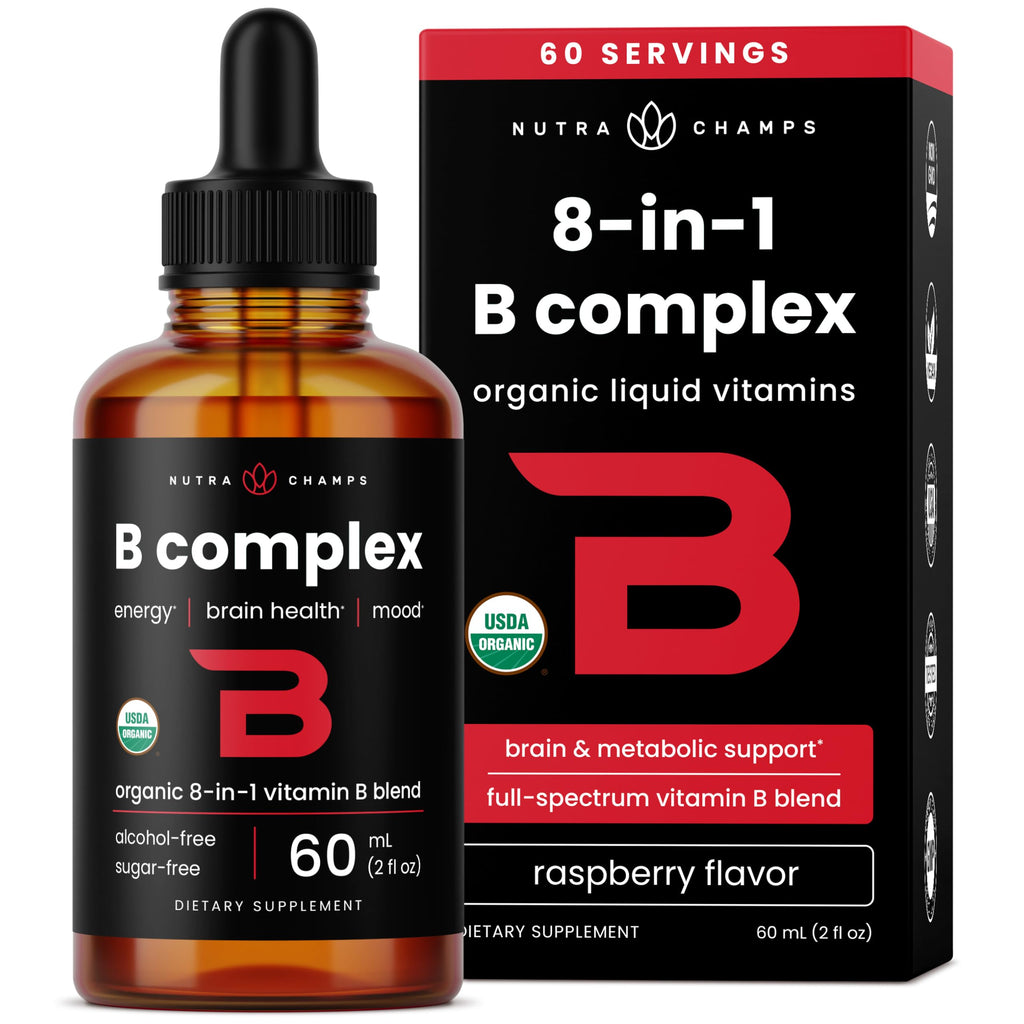 USDA Organic Vitamin B Complex Liquid Drops – Vegan Berry, 2oz (60 Servings)