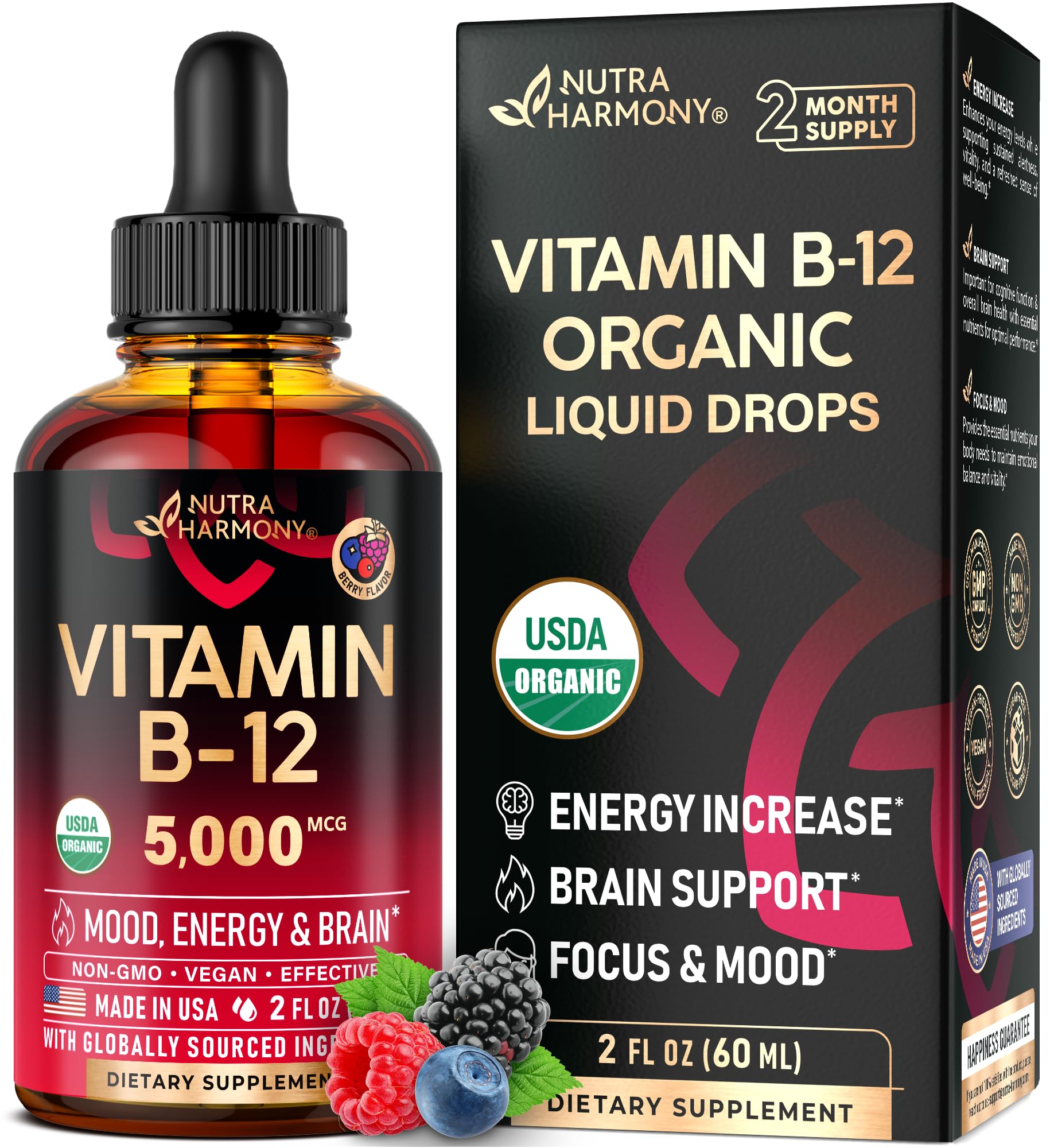 USDA Organic Vitamin B12 Sublingual Drops 5000 mcg – Vegan Methylcobalamin