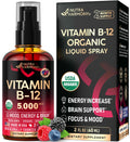 USDA Organic Vitamin B12 Sublingual Spray 5000 mcg - Vegan Methylcobalamin | 2 fl oz | 2 Month Supply
