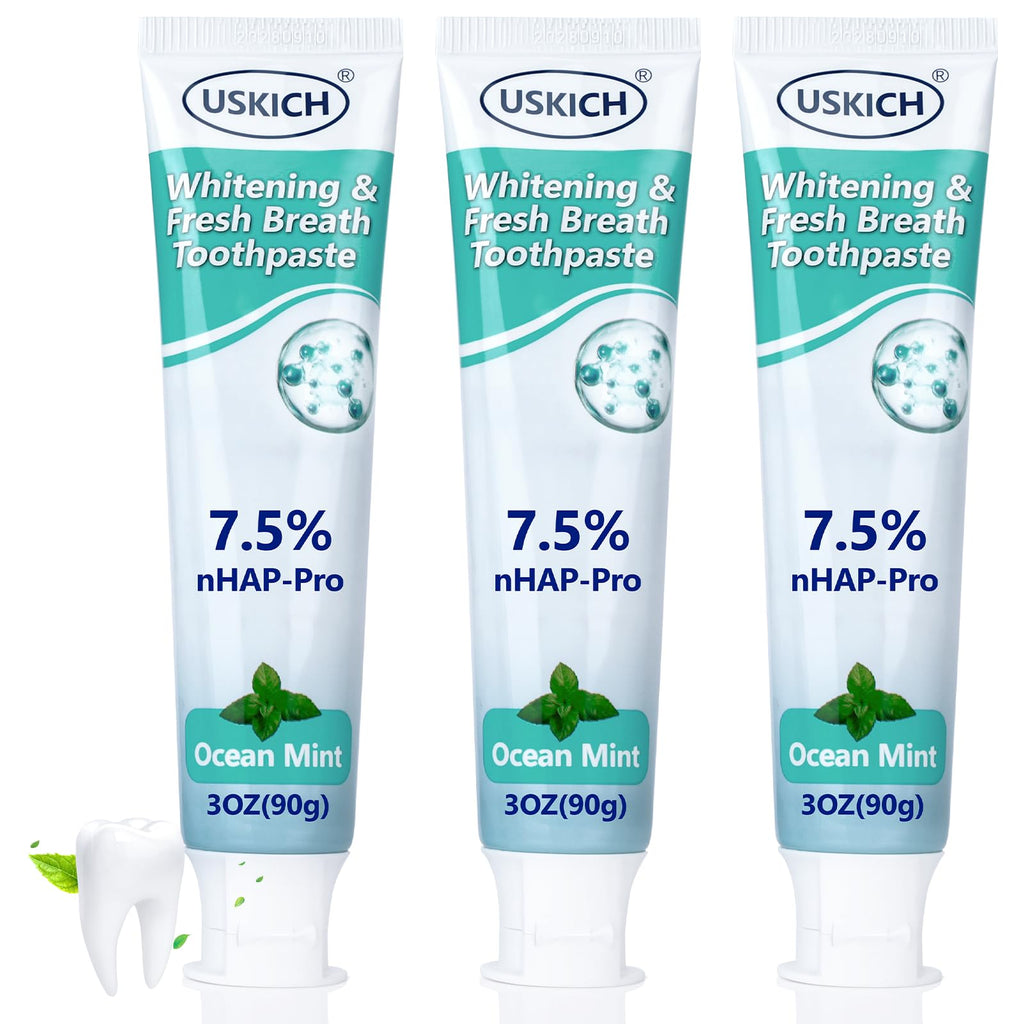 3 Pack Niacinamide Whitening Toothpaste – Nano Hydroxyapatite, Ocean Mint, 3oz Tubes for Sensitive Teeth