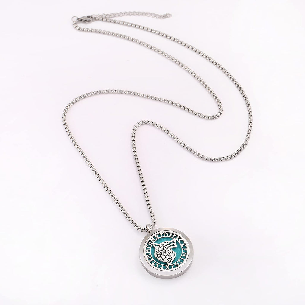 UTHOSMDO Viking Handsome Nordic Diffuser Necklace | Runic Wolf Locket Aromatherapy Jewelry, Stainless Steel