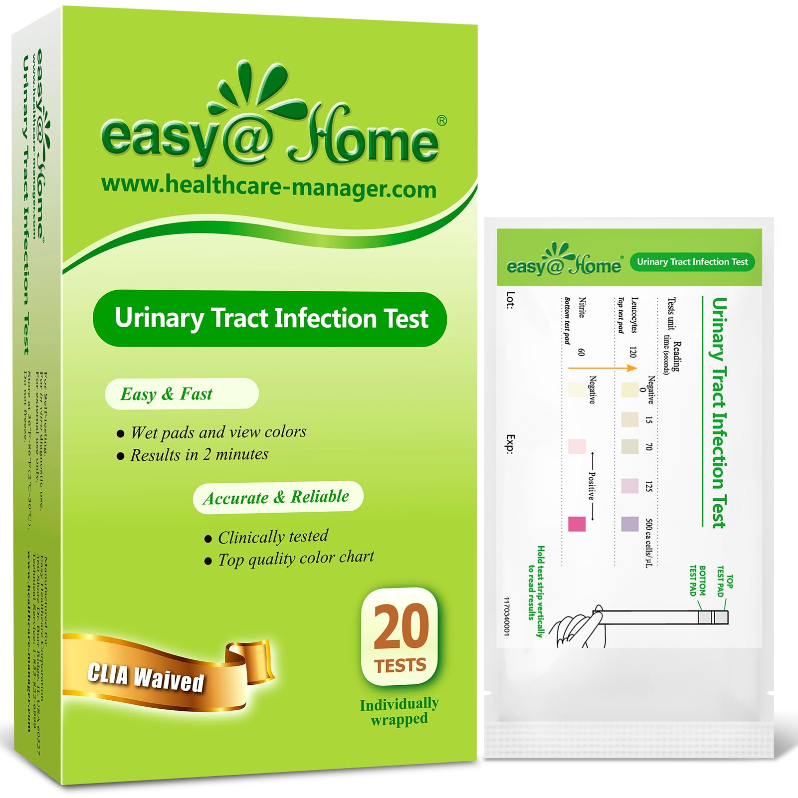 Easy@Home UTI Test Strips 20P – 20 Tests/Box, FDA Cleared, FSA Eligible