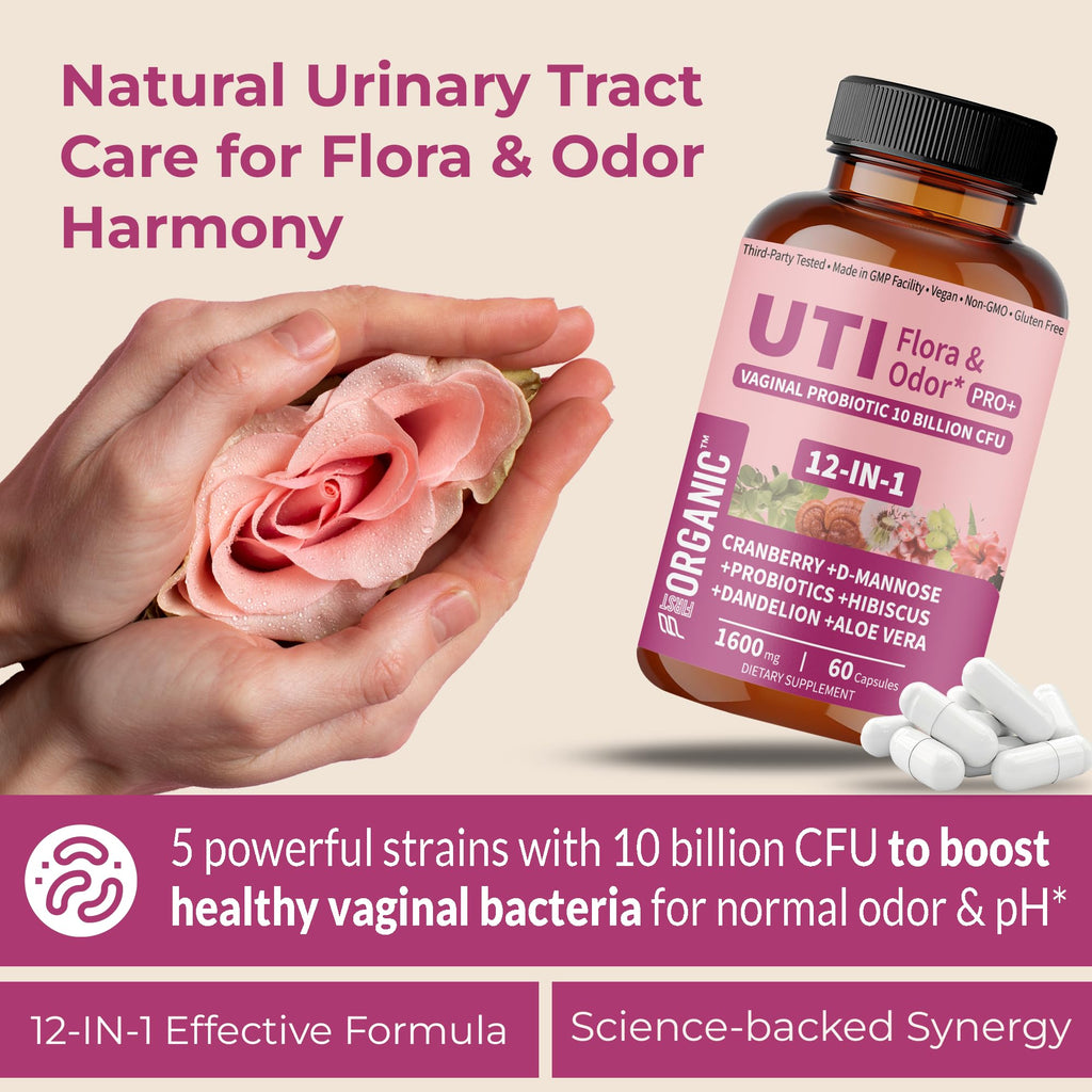 UTI Flora & Odor Pro+ Pack of 2 – Intimate Freshness, Cranberry, D-Mannose & Probiotics