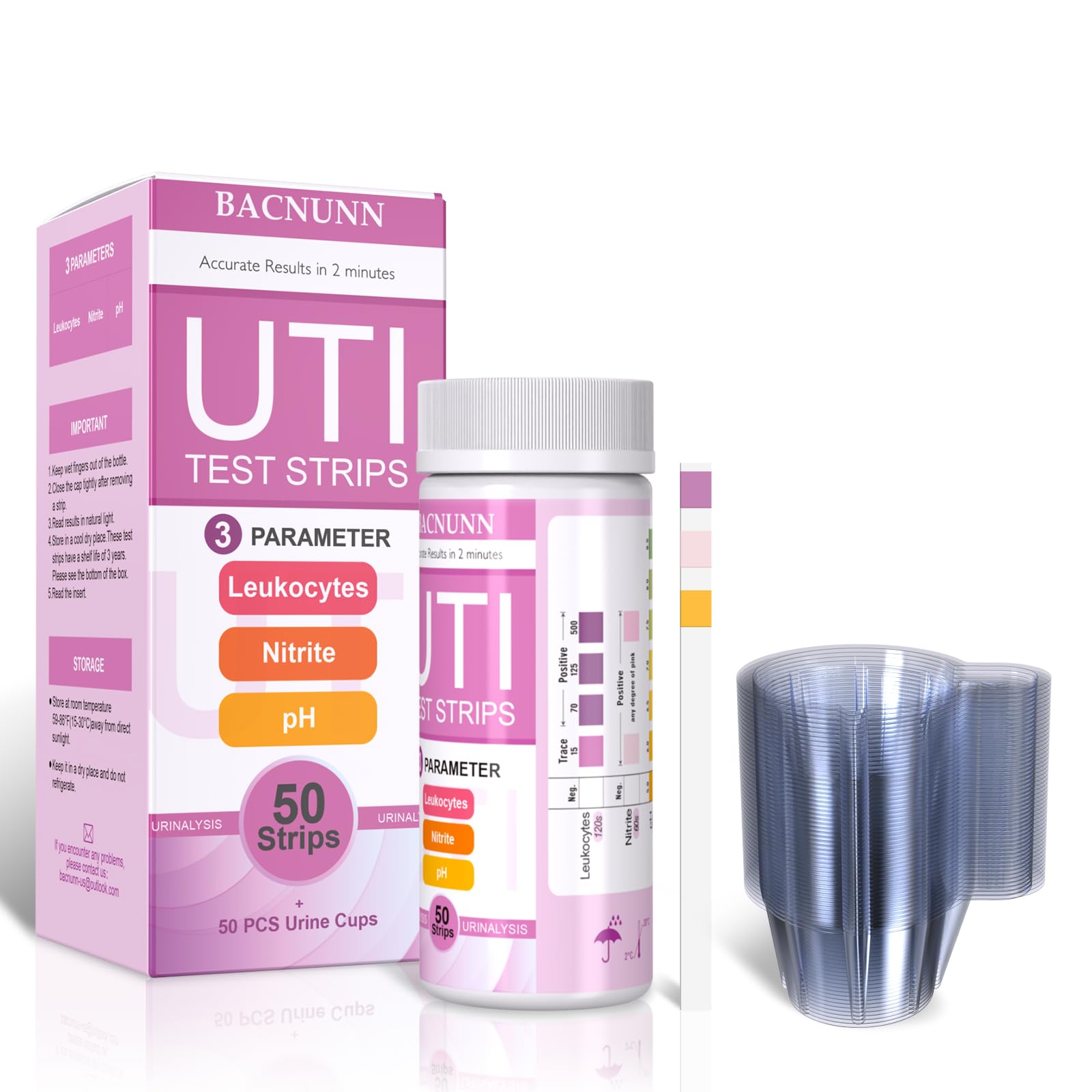 UTI Test Strips for Women – 50 Count 3-in-1 UTI Kit for At-Home Urinalysis