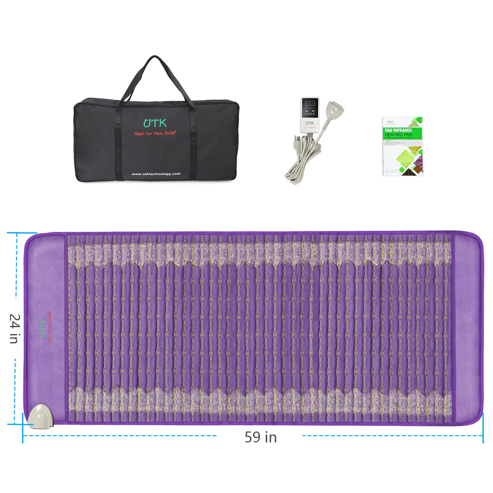 UTK 60x24 Amethyst Infrared Heating Pad – Full-Body Heat, 159°F, Auto-Off, 16 Timers, FSA/HSA Eligible