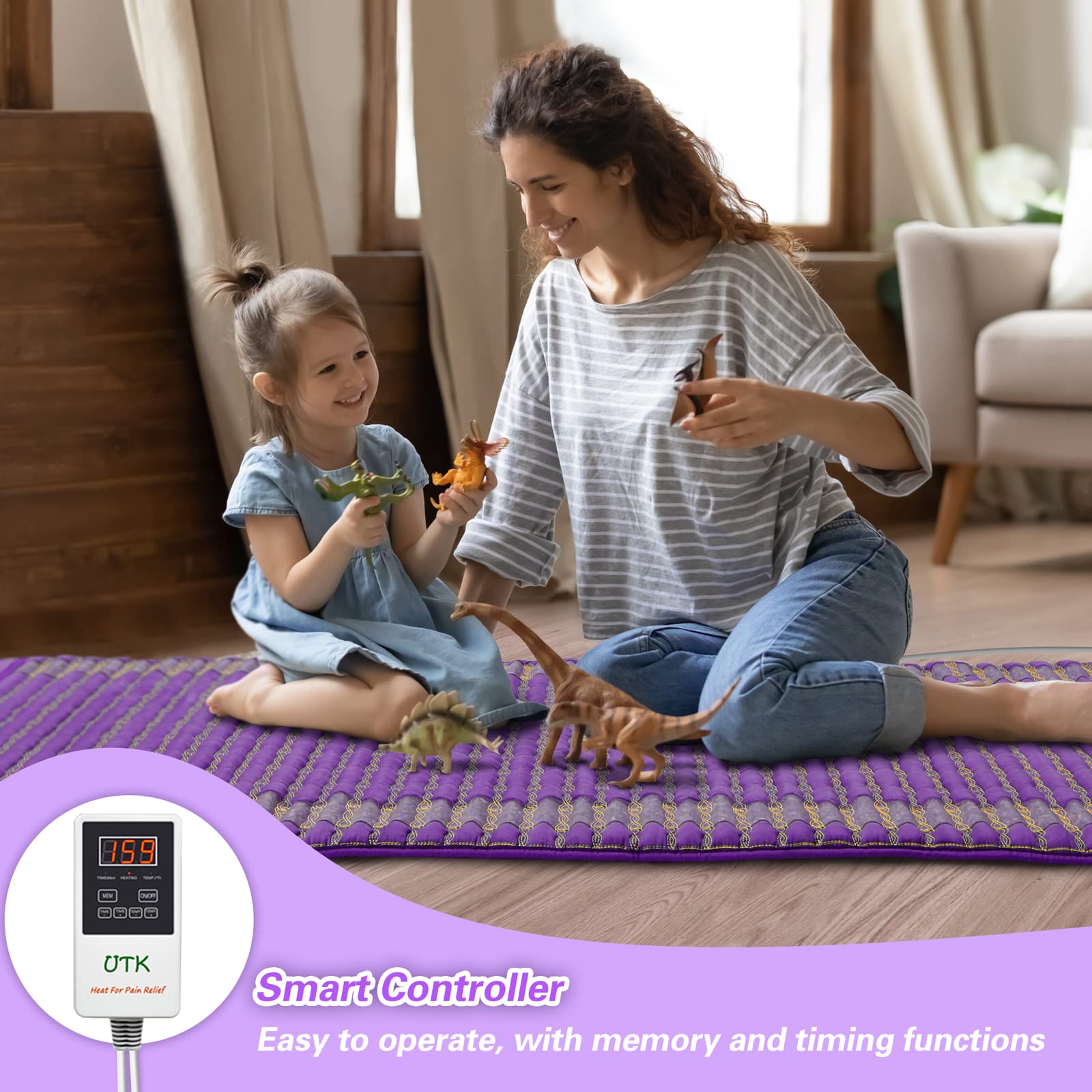 UTK 60x24 Amethyst Infrared Heating Pad – Full-Body Heat, 159°F, Auto-Off, 16 Timers, FSA/HSA Eligible