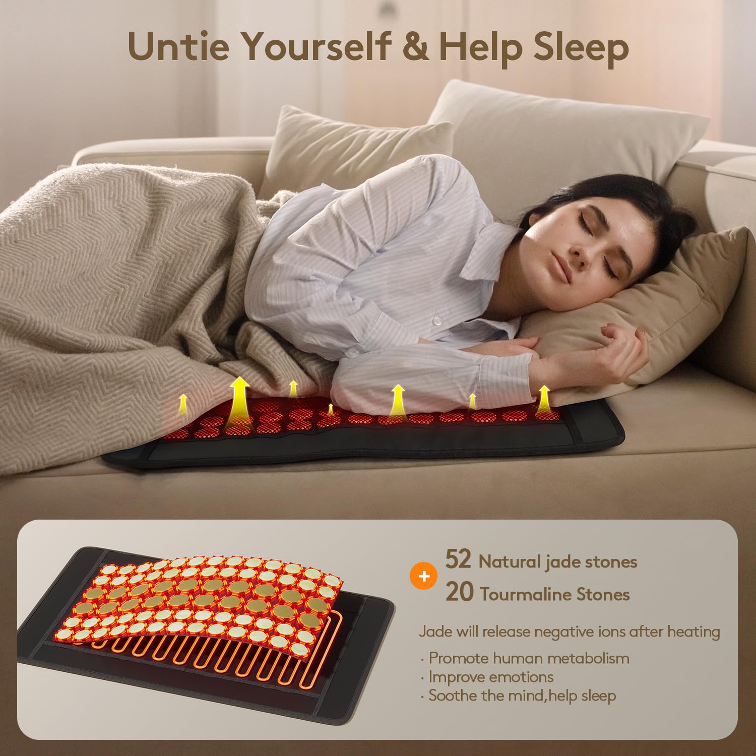 UTK Heating Pad for Back – Deep Infrared Therapy with Jade & Tourmaline (Up to 159°F, 23.5 x 16 in)