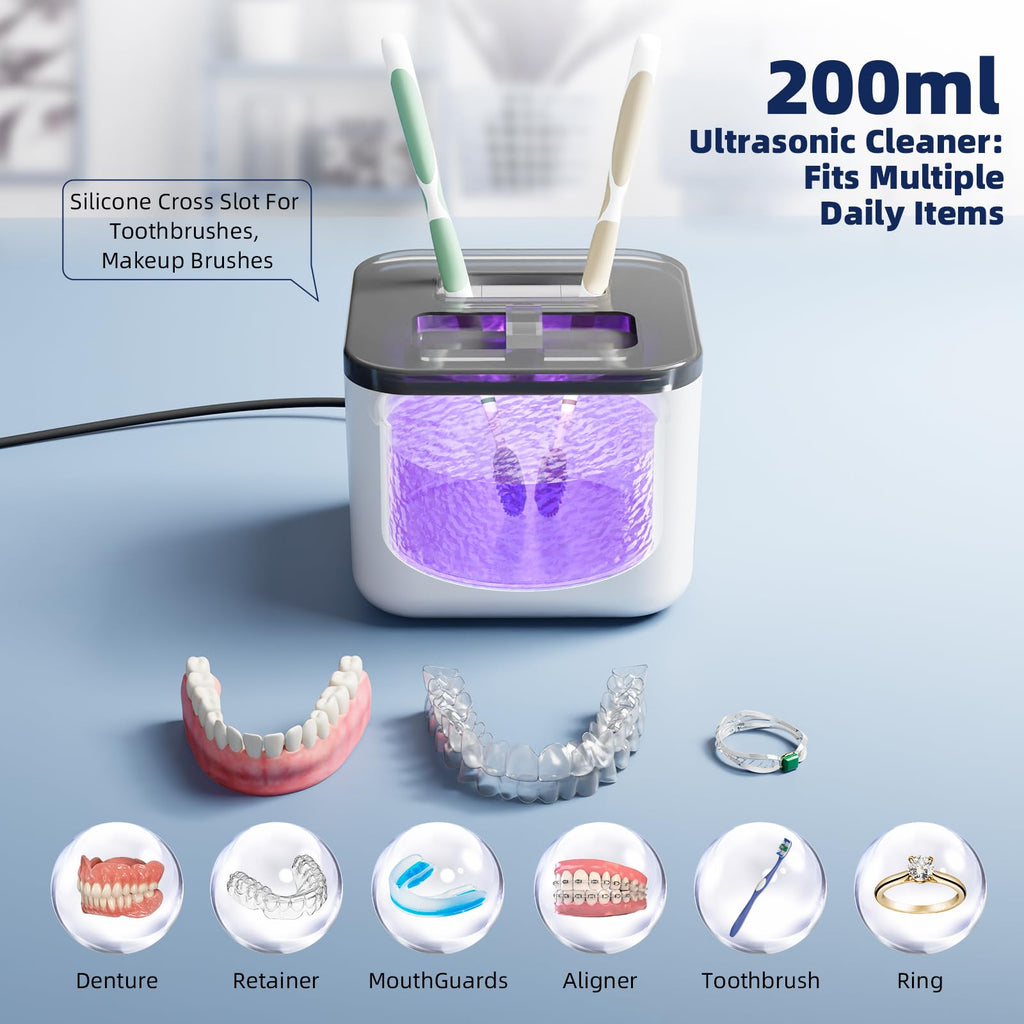Ultrasonic Retainer Cleaner Machine 45kHz UV • 200ML • All-in-One Dental & Jewelry Cleaner