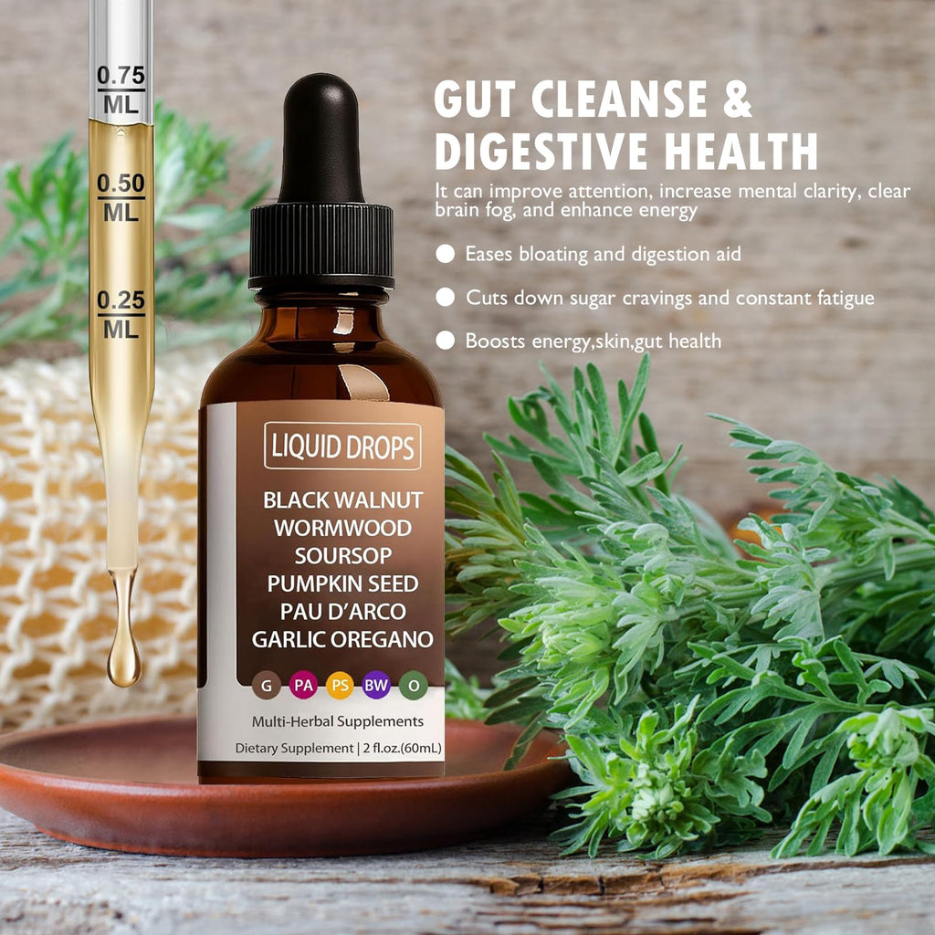 Uxfecpux Wormwood Tincture – Organic Wormwood Drops with Black Walnut, Clove, Soursop, Pumpkin Seed, Pau D'arco, Garlic & Oregano
