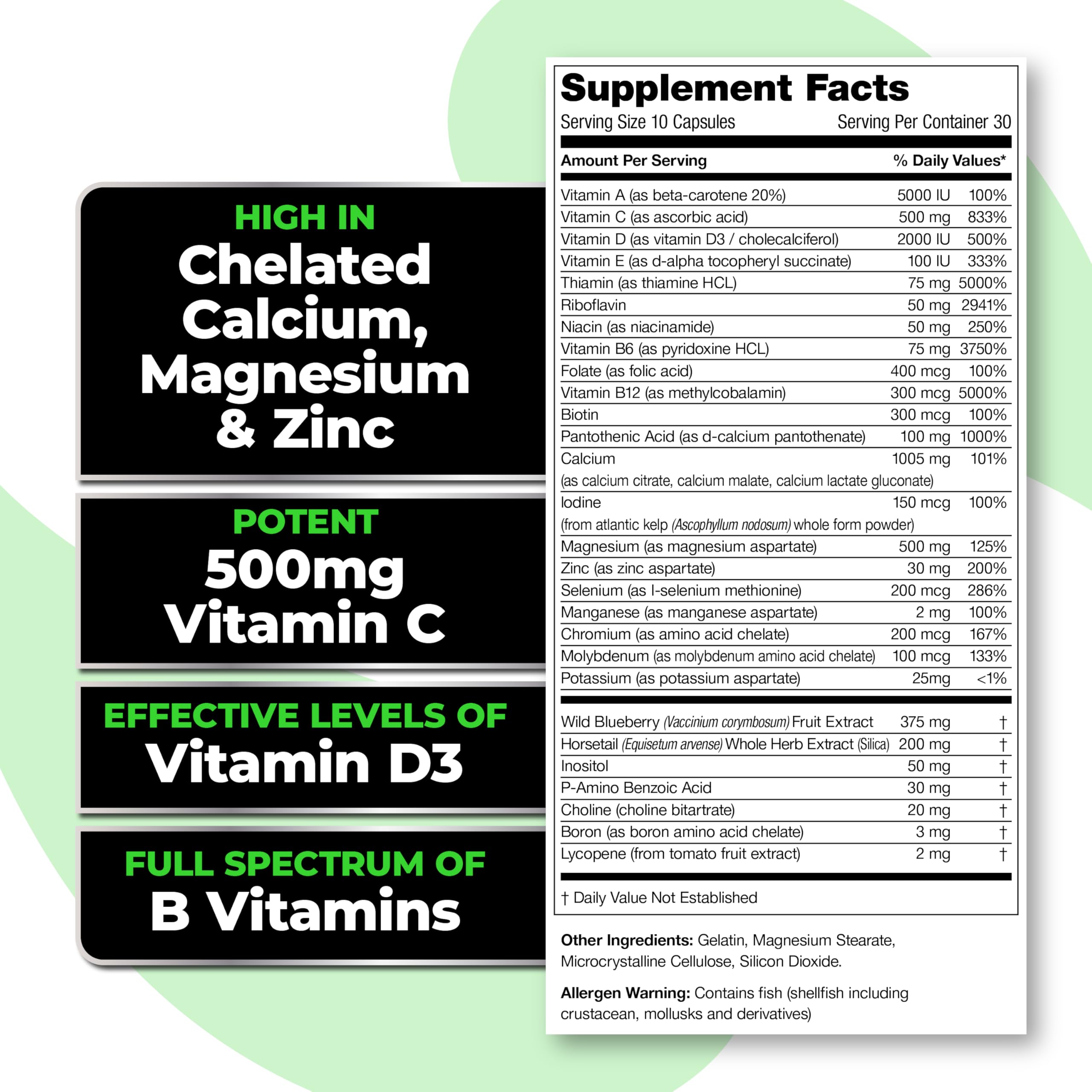 Species Nutrition V-Mineralyze All-Purpose Multivitamin – Vitamin C & D3, Chelated Minerals, Blueberry Extract, 300 Capsules