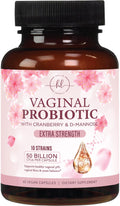 Vaginal Probiotics 50B CFU - 10 Strains with Cranberry & D-Mannose | Vaginal pH & Flora Balance - 60 Capsules