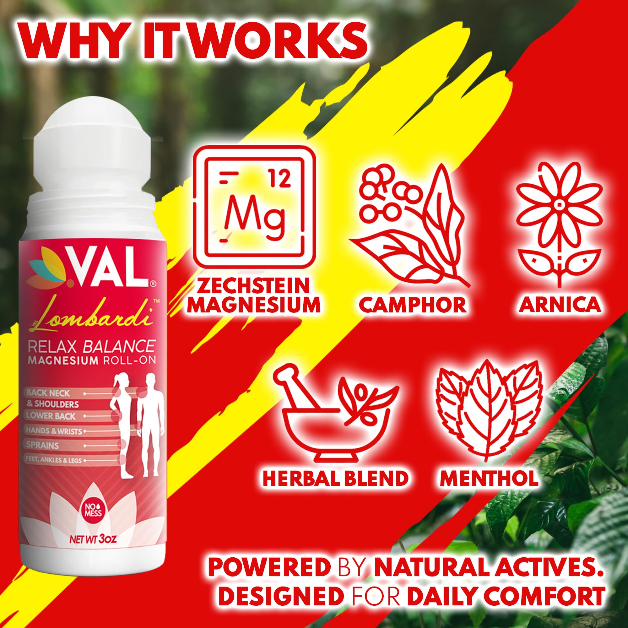 VAL Lombardi Magnesium Roll-On 3oz – Zechstein Magnesium + Arnica | Joint & Muscle Relief (2-Pack)