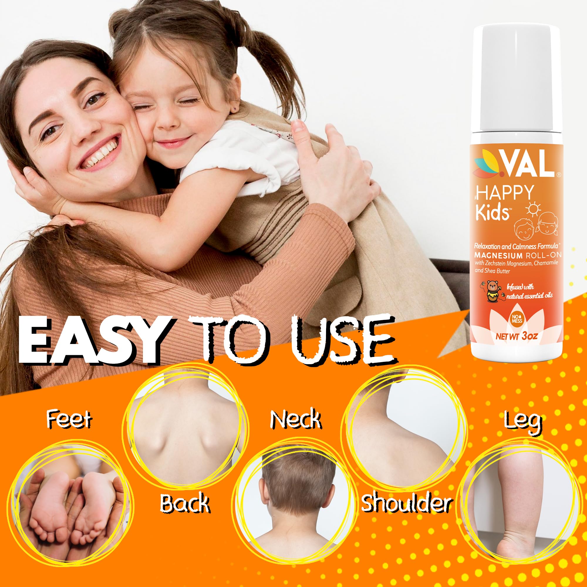 VAL Magnesium Roll-On for Kids – Zechstein Magnesium Chloride, Calm & Relaxation | USA Made | 3oz