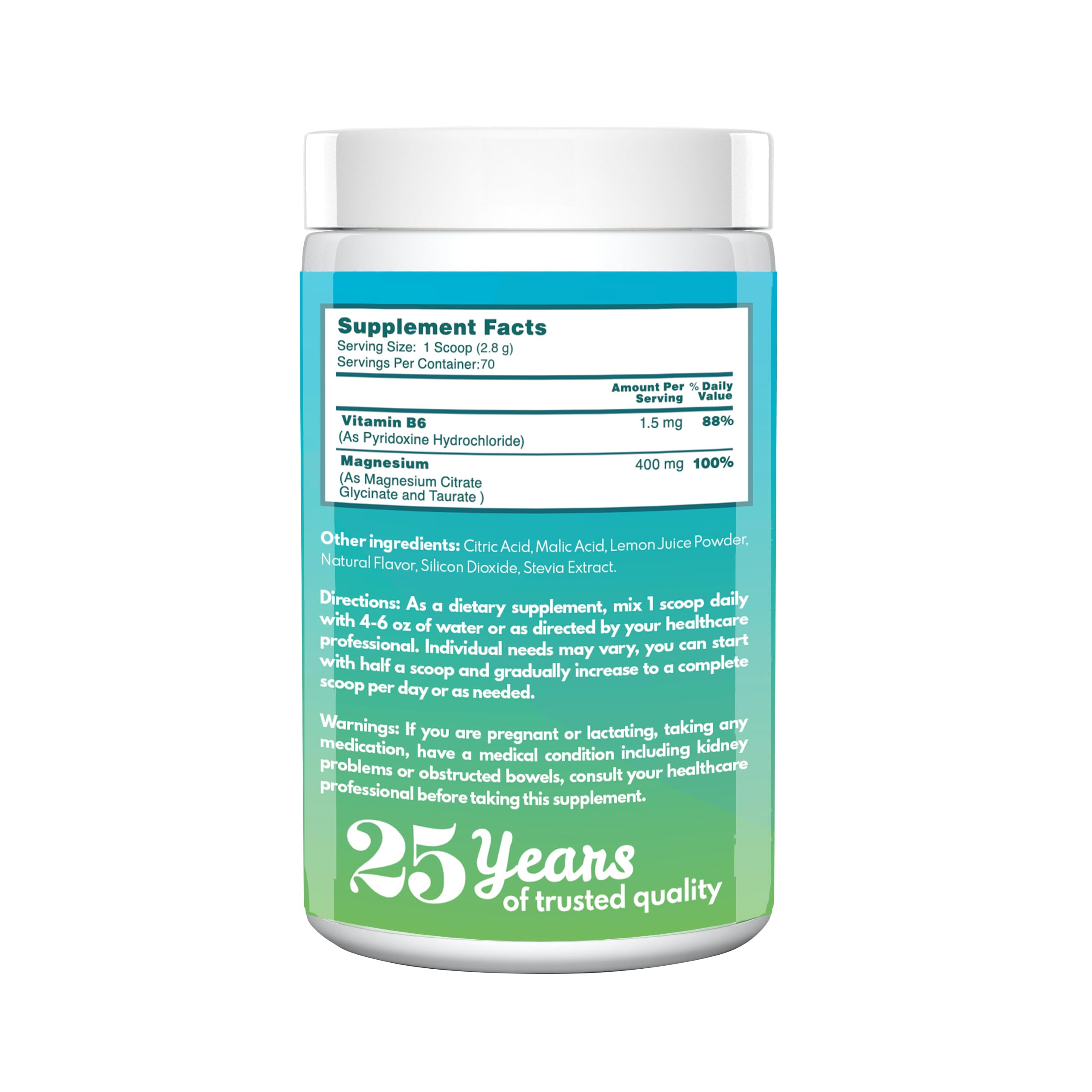 VAL Triple Magnesium Complex – Lemon Flavor, 400mg Mg + B6 | 6.9 oz