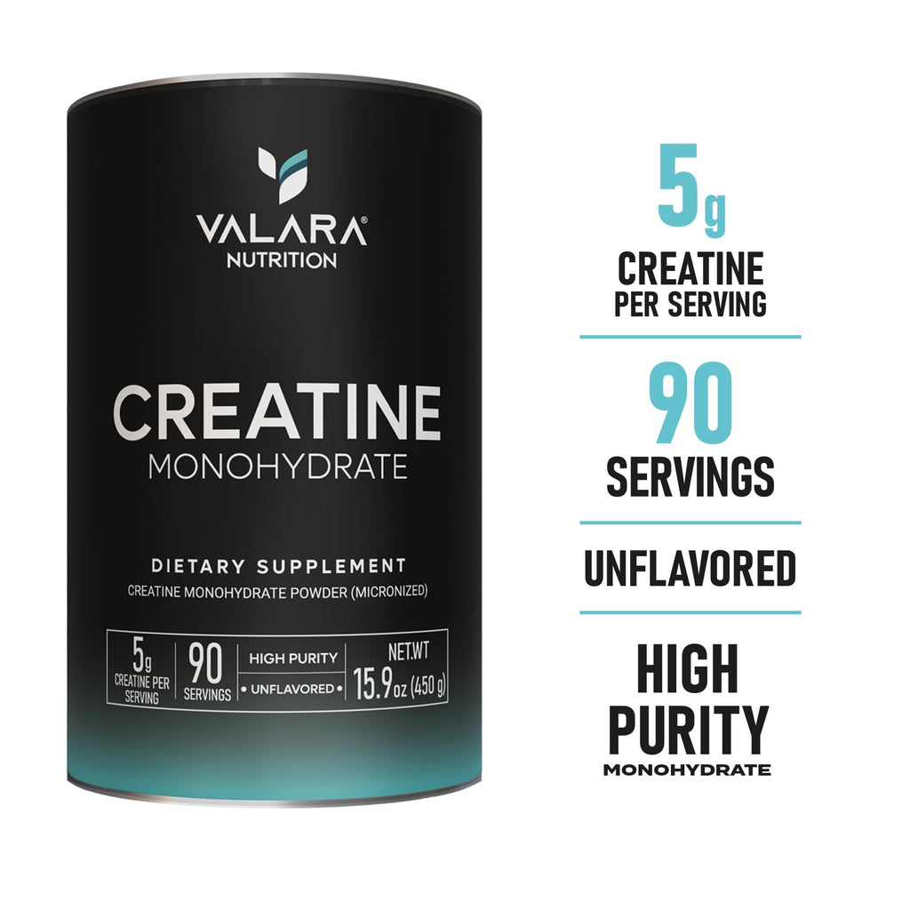 Valara Creatine Monohydrate Micronized Powder 450g | 90 Servings | 5000 mg per Serving (5 g) Unflavored, Vegan & Keto Friendly