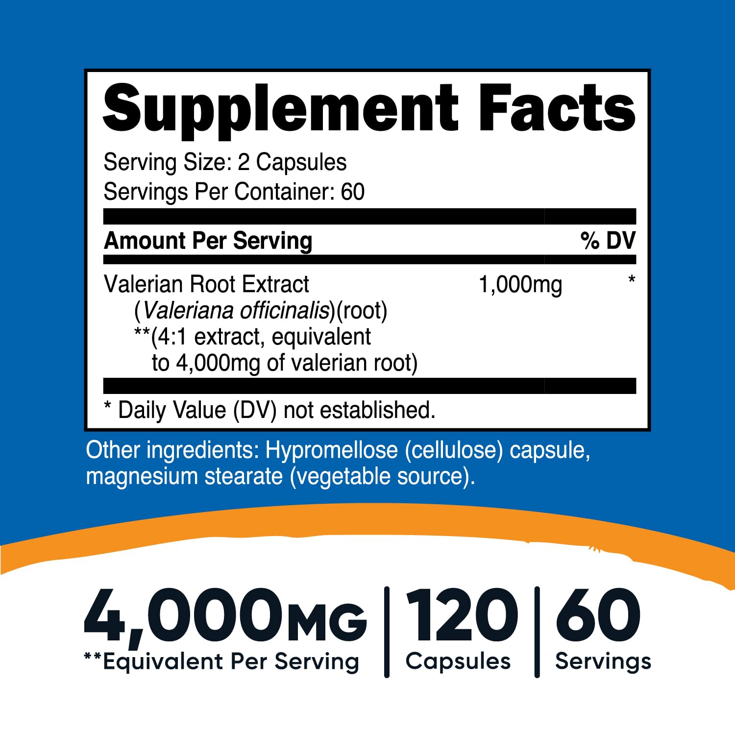 Nutricost Valerian Root Capsules (1000mg per Serving, 4:1 Extract) – 120 Vegetarian Capsules, Gluten Free, Non-GMO