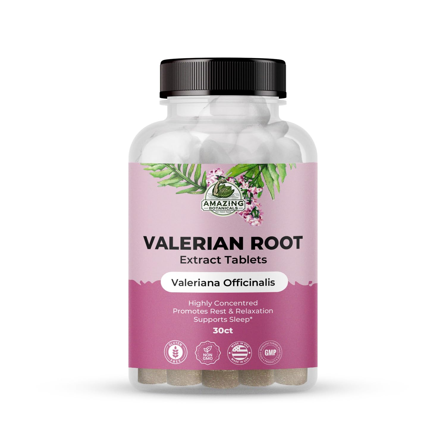 Amazing Botanicals Valerian Root Tablets - Organic 200mg | 30 Count