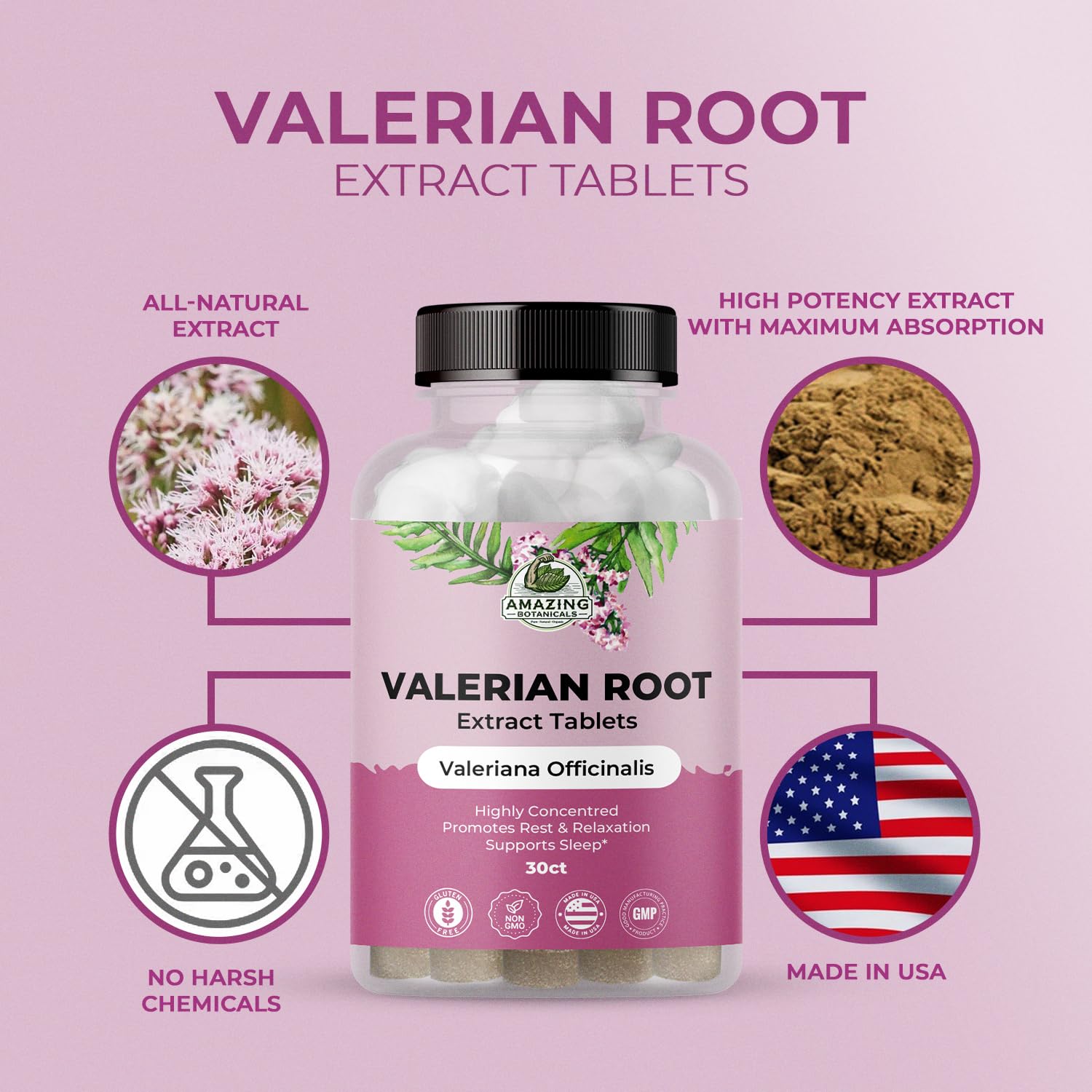 Amazing Botanicals Valerian Root Tablets - Organic 200mg | 30 Count