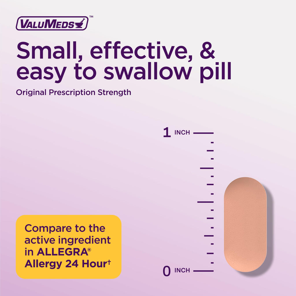 ValuMeds Compare to Allegra | Fexofenadine HCl 180mg | 24-Hour Non-Drowsy Allergy Relief (100 Count)