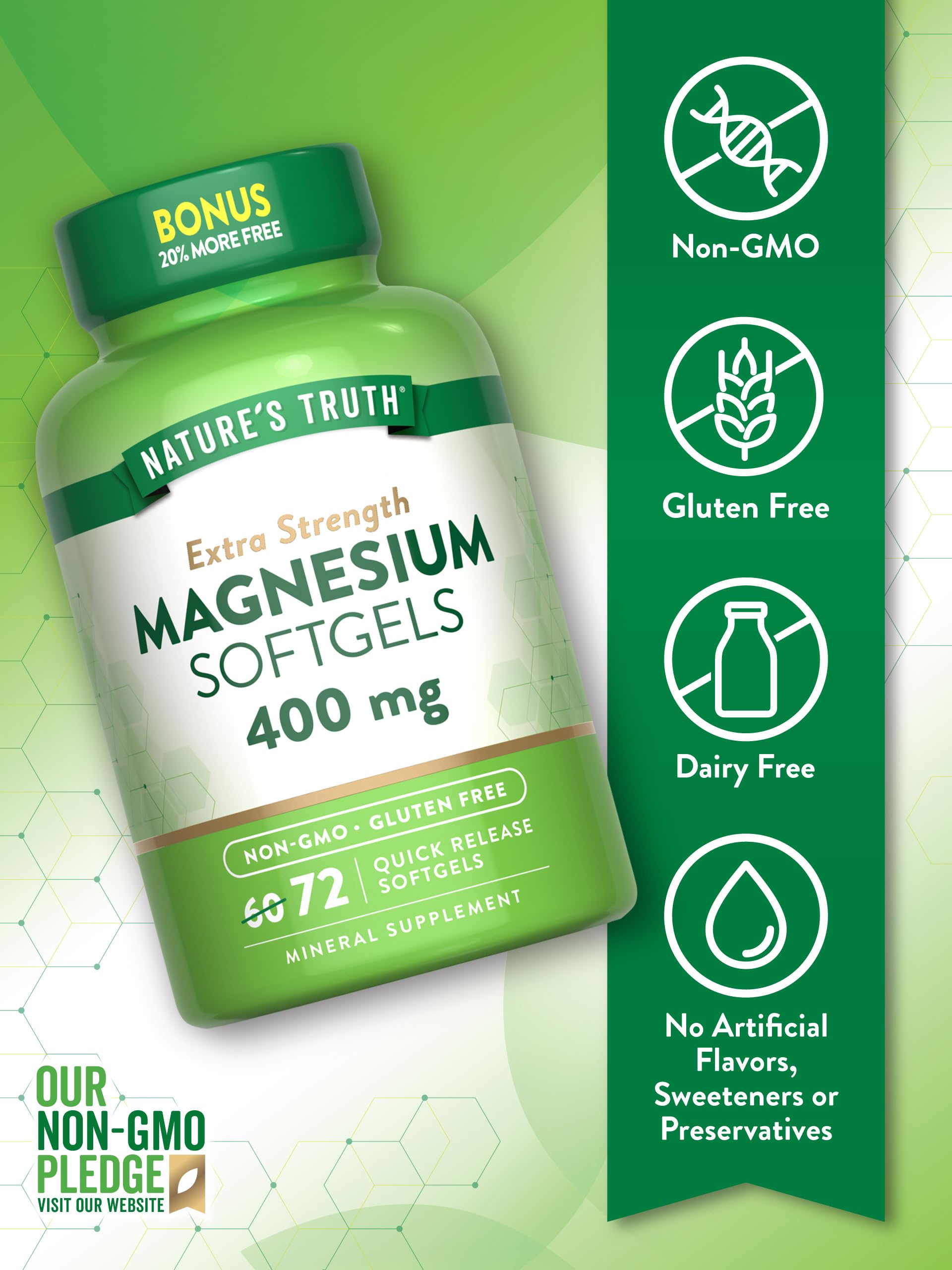 Nature's Truth Magnesium 400mg – 72 Softgels | Extra Strength, Non-GMO, Gluten Free
