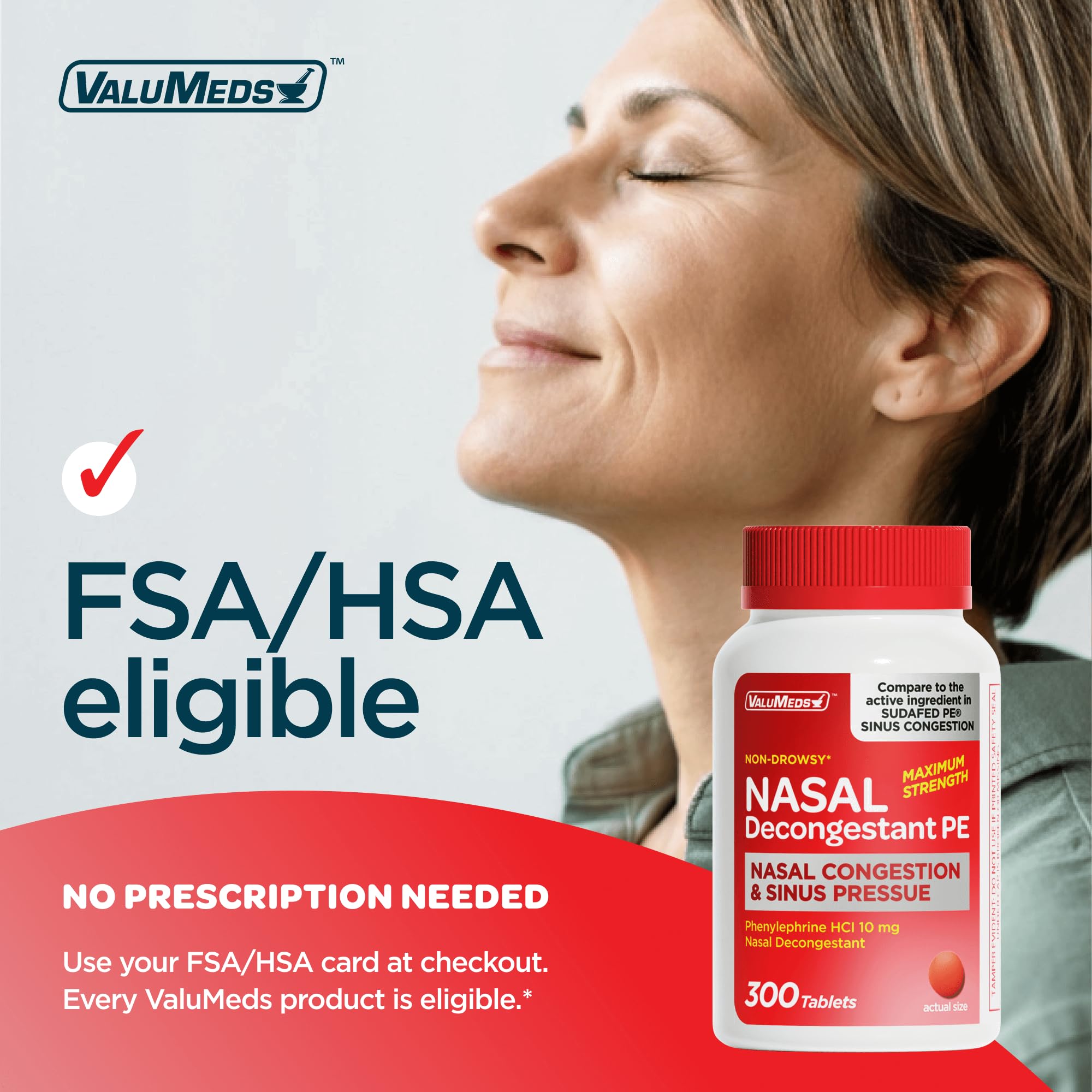 ValuMeds Compare to Sudafed PE | Non-Drowsy Nasal Decongestant 10 mg, 300 Tablets