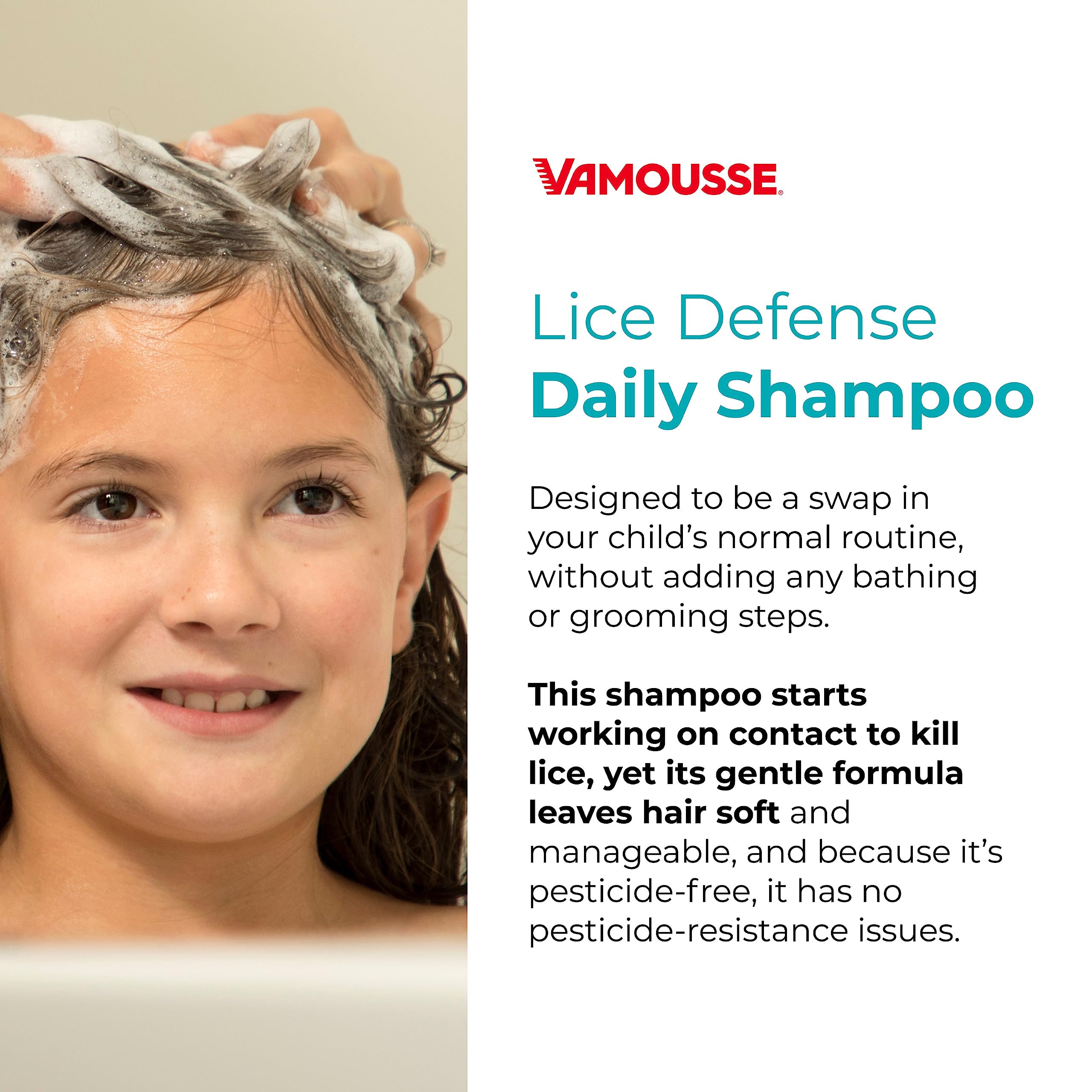 Vamousse Head Lice Defense Daily Shampoo – After Exposure or Treatment, Paraben/Sulfate/Dye Free, Family Size 13.5 oz