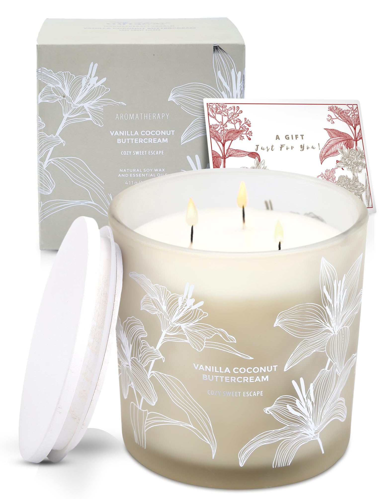 Vanilla Coconut Buttercream 3-Wick Soy Candle – 14.5 oz, Creamy Vanilla & Toasted Coconut | Long-Lasting Clean Burn