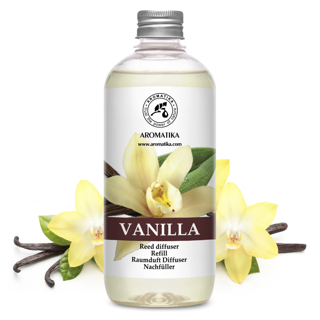 Vanilla Diffuser Refill w/Natural Essential Vanilla Oil 17 Fl Oz - Intensive - Fresh & Long Lasting Fragrance - Reed Diffuser Oil - Best for Aromatherapy - SPA - Home - Office - Fitness Club
