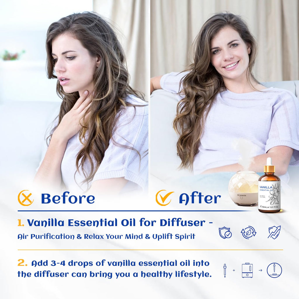 HIQILI Vanilla Essential Oil 1 oz – Pure, Undiluted Aroma for Skincare, Diffuser & DIY