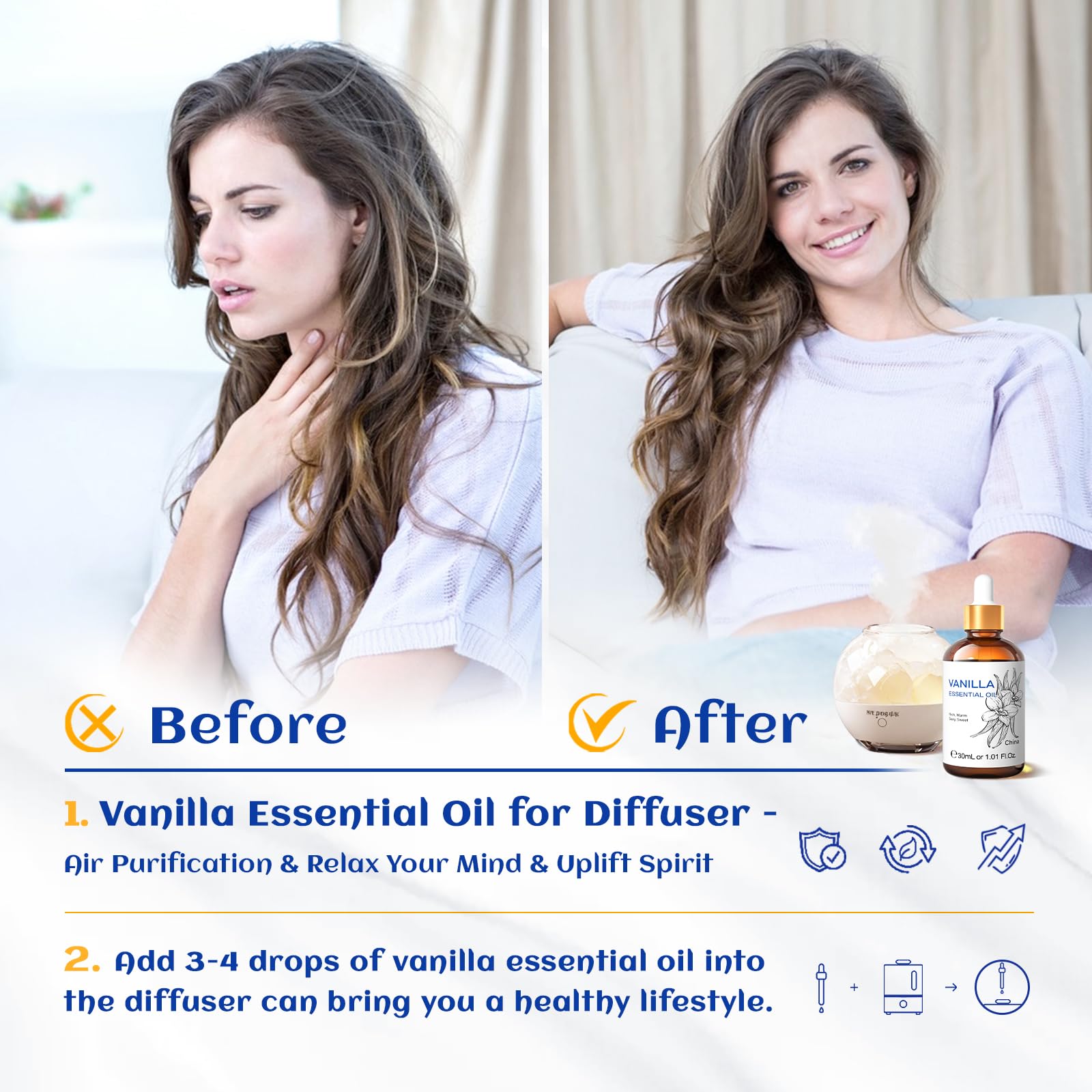 HIQILI Vanilla Essential Oil 1 oz – Pure, Undiluted Aroma for Skincare, Diffuser & DIY