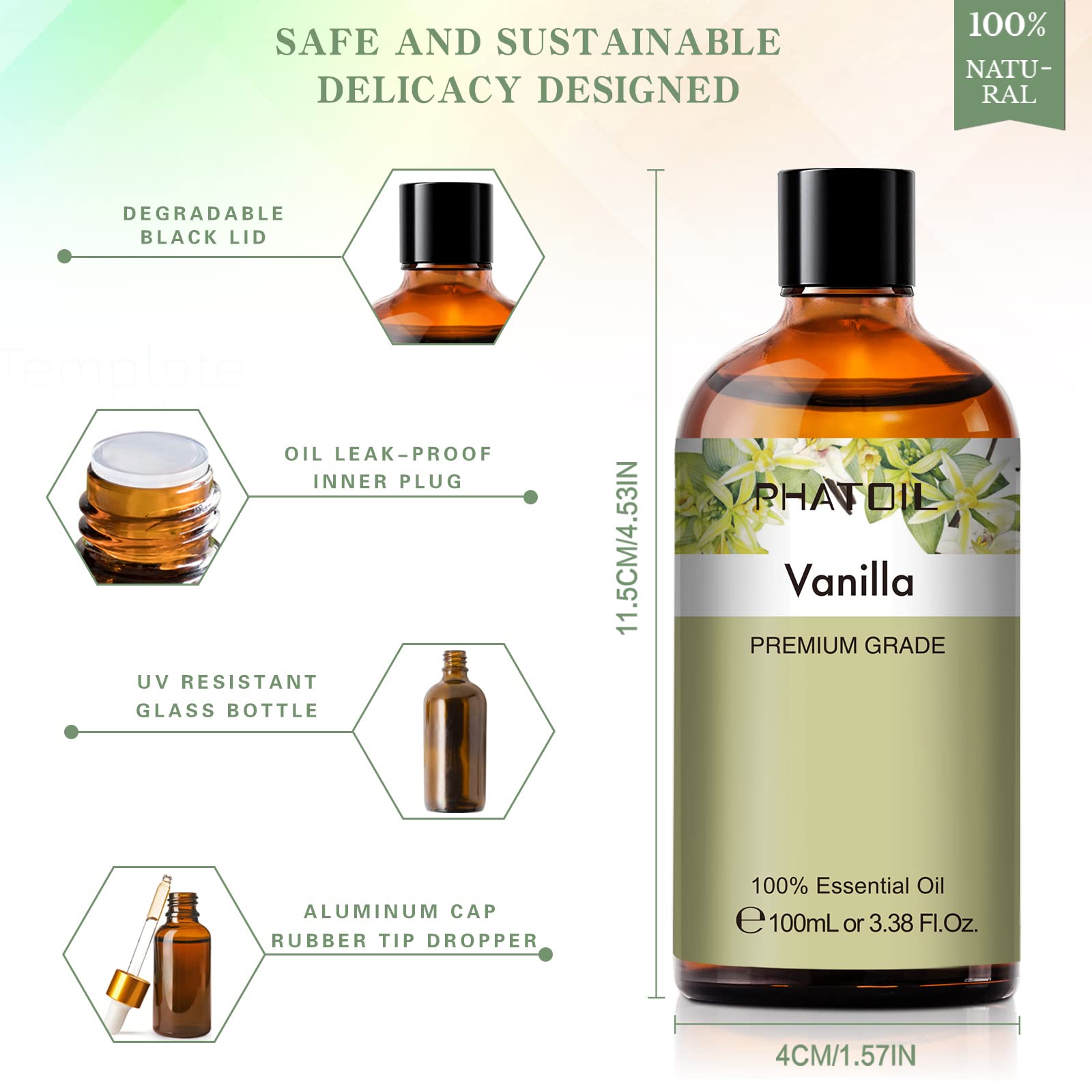 PHATOIL Vanilla Essential Oil 100ML (3.38oz) – Pure Aromatherapy for Diffusers, Candles