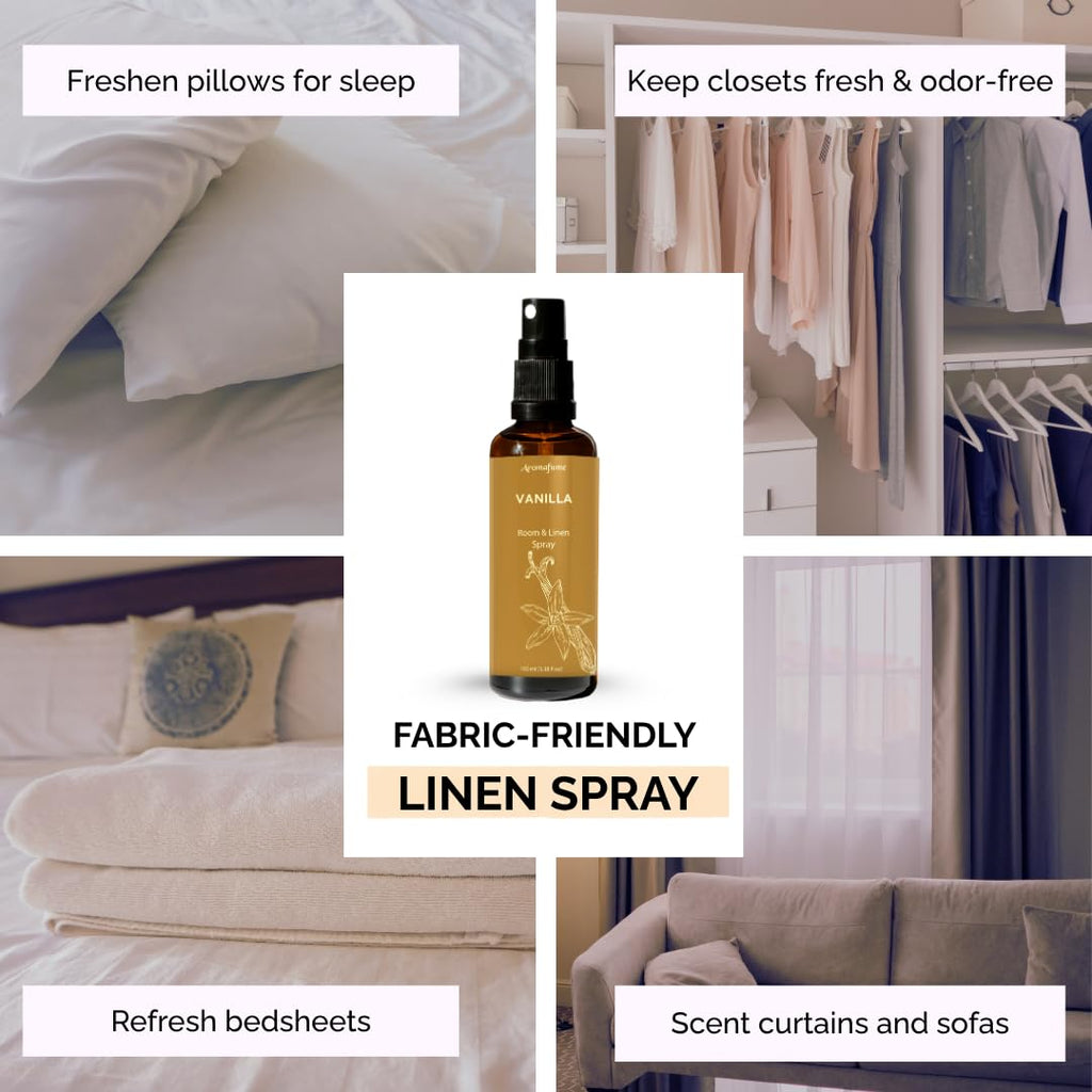 Vanilla Room, Linen & Pillow Spray by Aromafume – 100ml/3.38 fl oz | Pure Vanilla Essential Oil