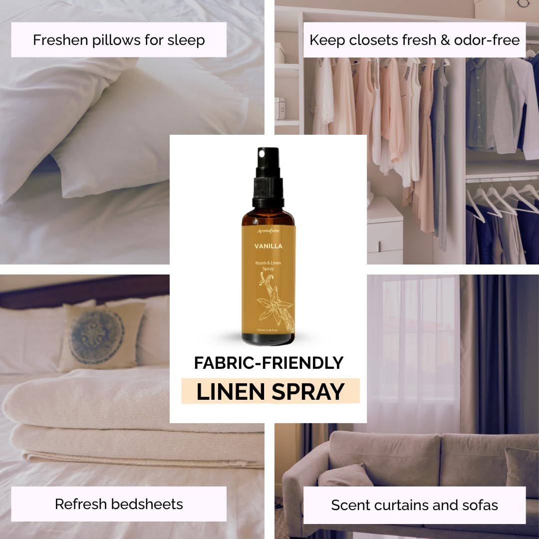 Vanilla Room, Linen & Pillow Spray by Aromafume – 100ml/3.38 fl oz | Pure Vanilla Essential Oil