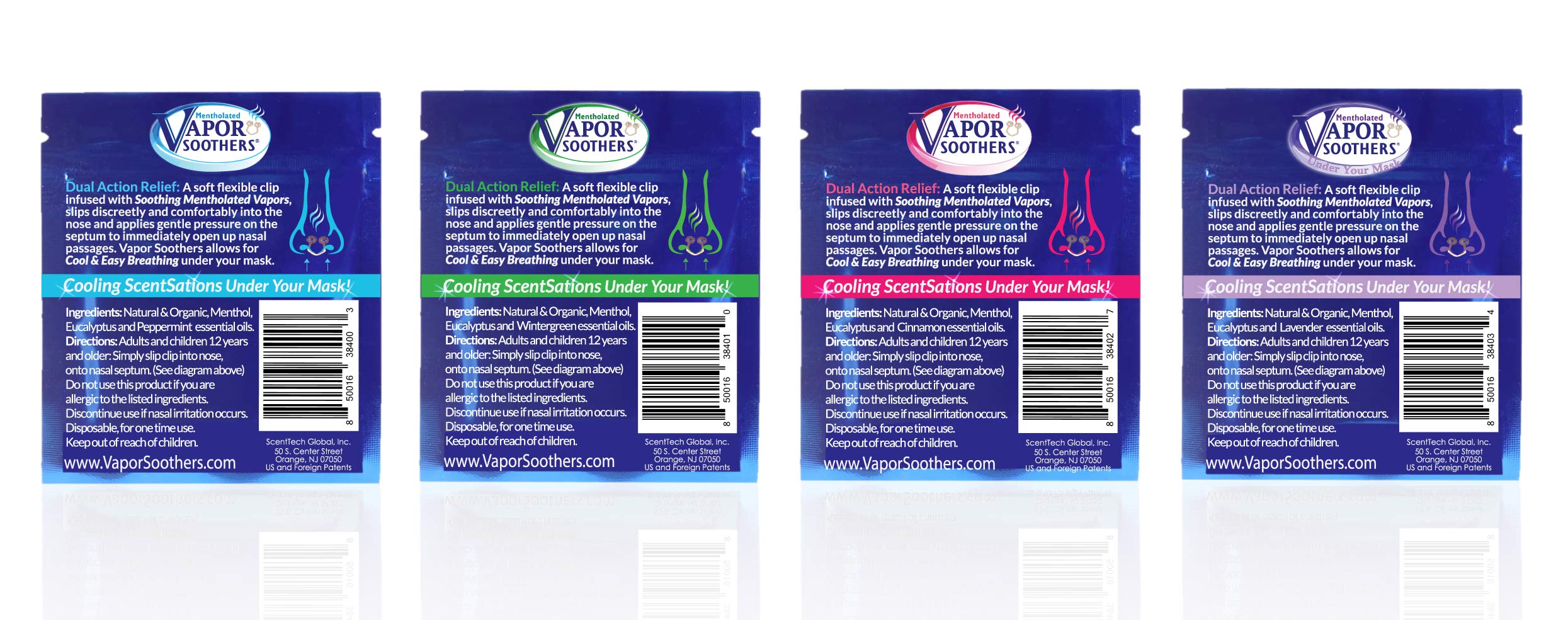 Vapor Soothers Nasal Dilator Clips – 8 Count, 4-Scent Variety Pack, Drug-Free