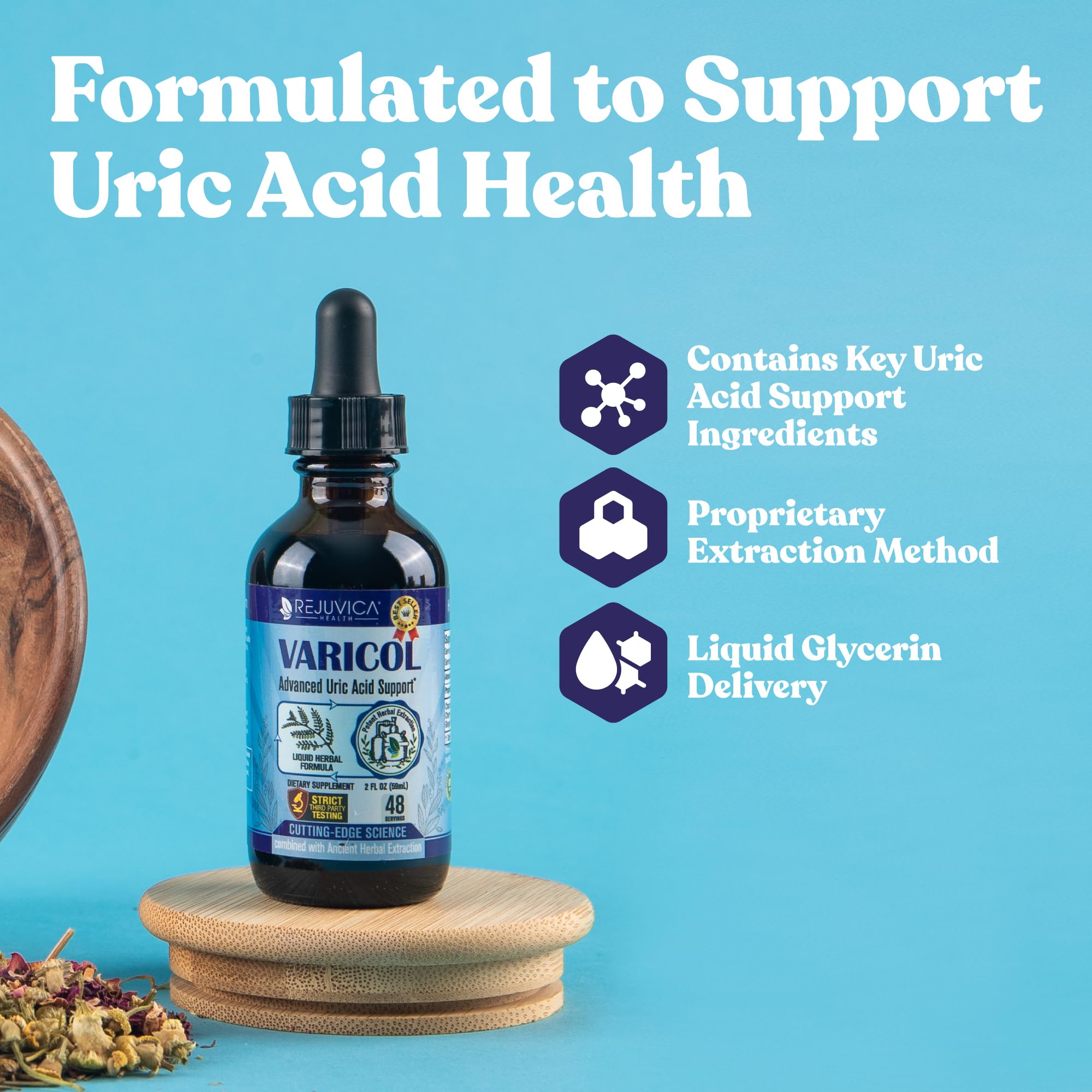 Varicol Uric Acid Support Liquid Drops – Tart Cherry, Ginger & Chanca Piedra – Vegan, Sugar-Free (2 oz)