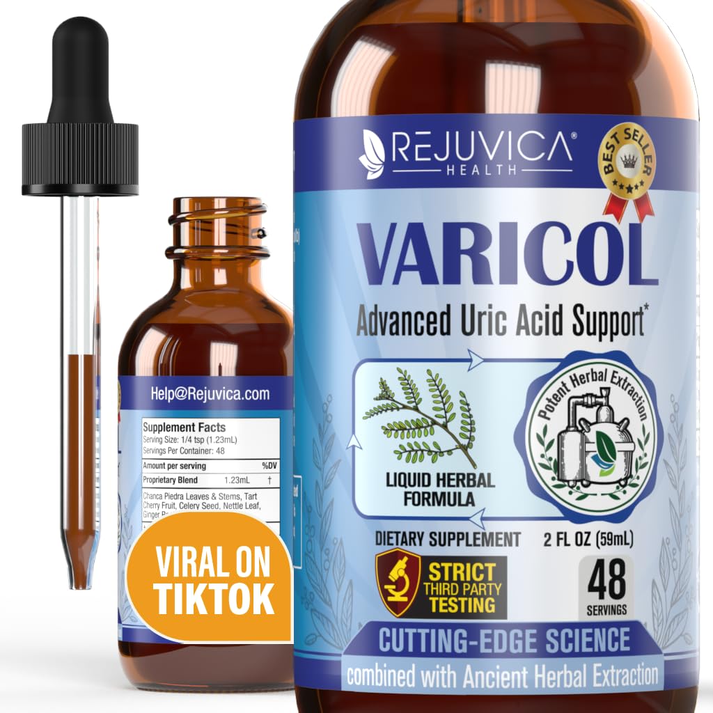 Varicol Uric Acid Support Liquid Drops – Tart Cherry, Ginger & Chanca Piedra – Vegan, Sugar-Free (2 oz)
