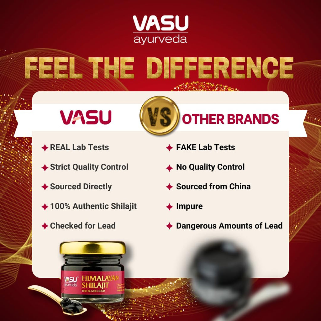 VASU Ayurveda Himalayan Shilajit Resin 400mg – Lab Tested Energy Booster (2-Pack)