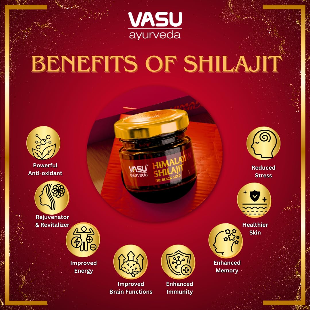 VASU Ayurveda Himalayan Shilajit Resin 400mg – Lab Tested Energy Booster (2-Pack)