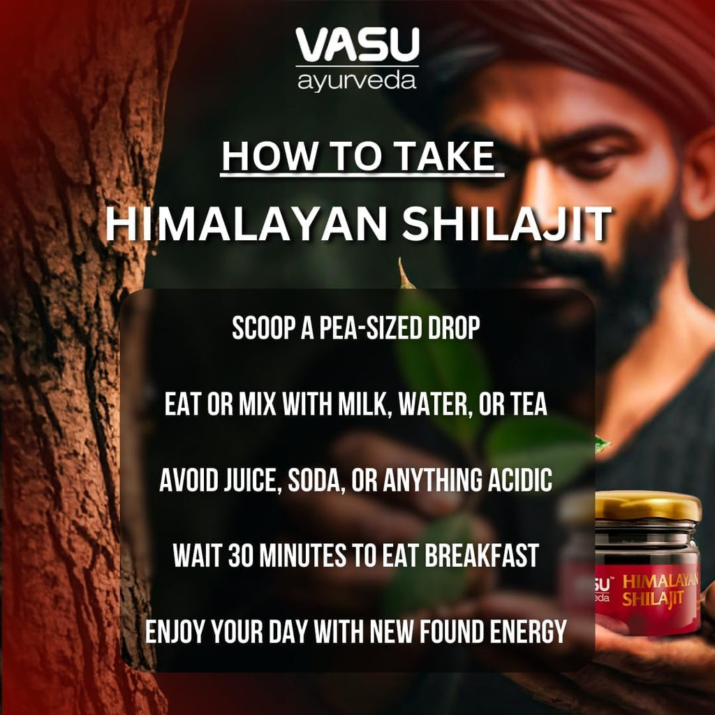 VASU Ayurveda Himalayan Shilajit Resin 400mg – Lab Tested | Natural Energy & 85+ Minerals