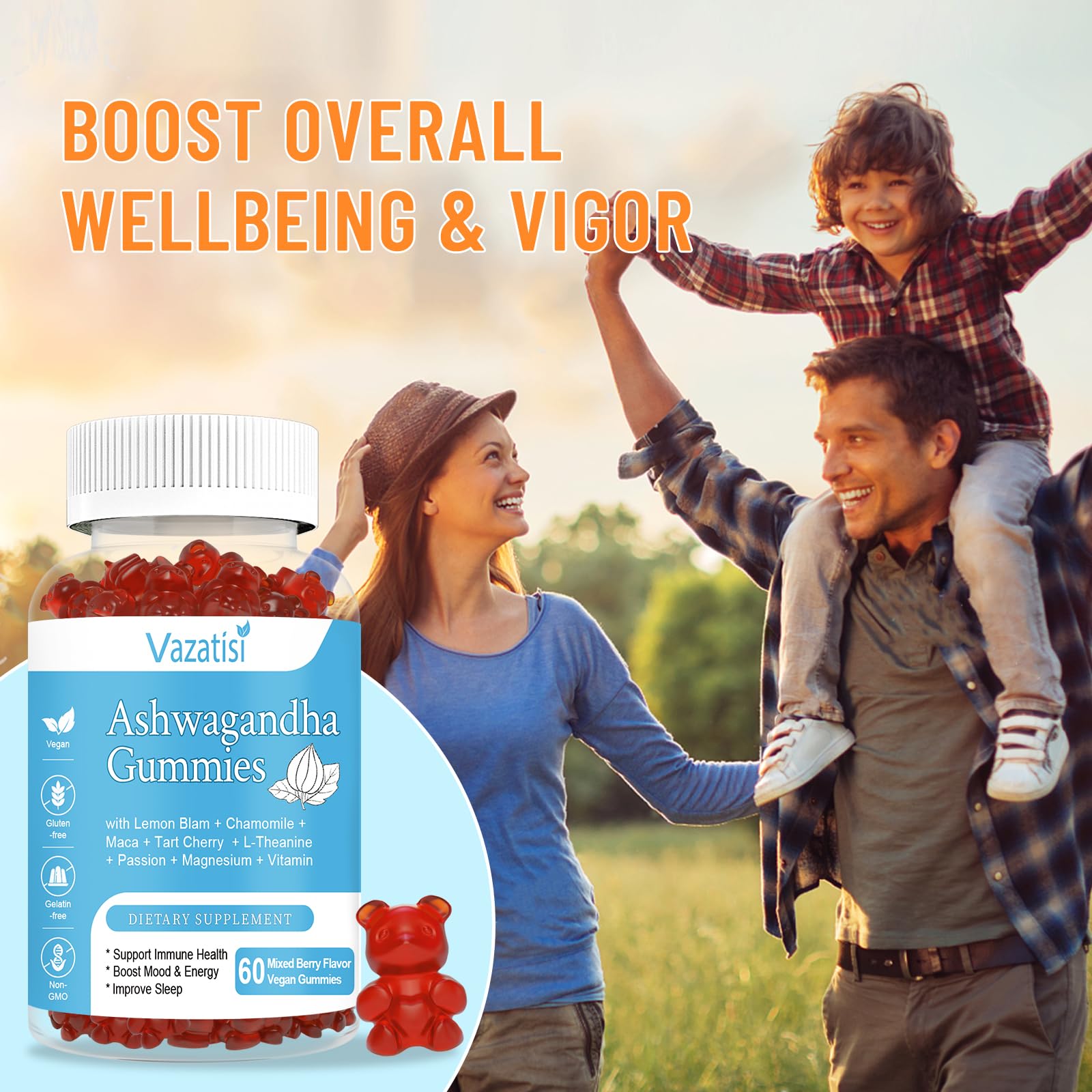 Vazatisi Ashwagandha Gummies (2 Pack) – Sugar Free Organic | Vegan & Gluten Free | 120 Count