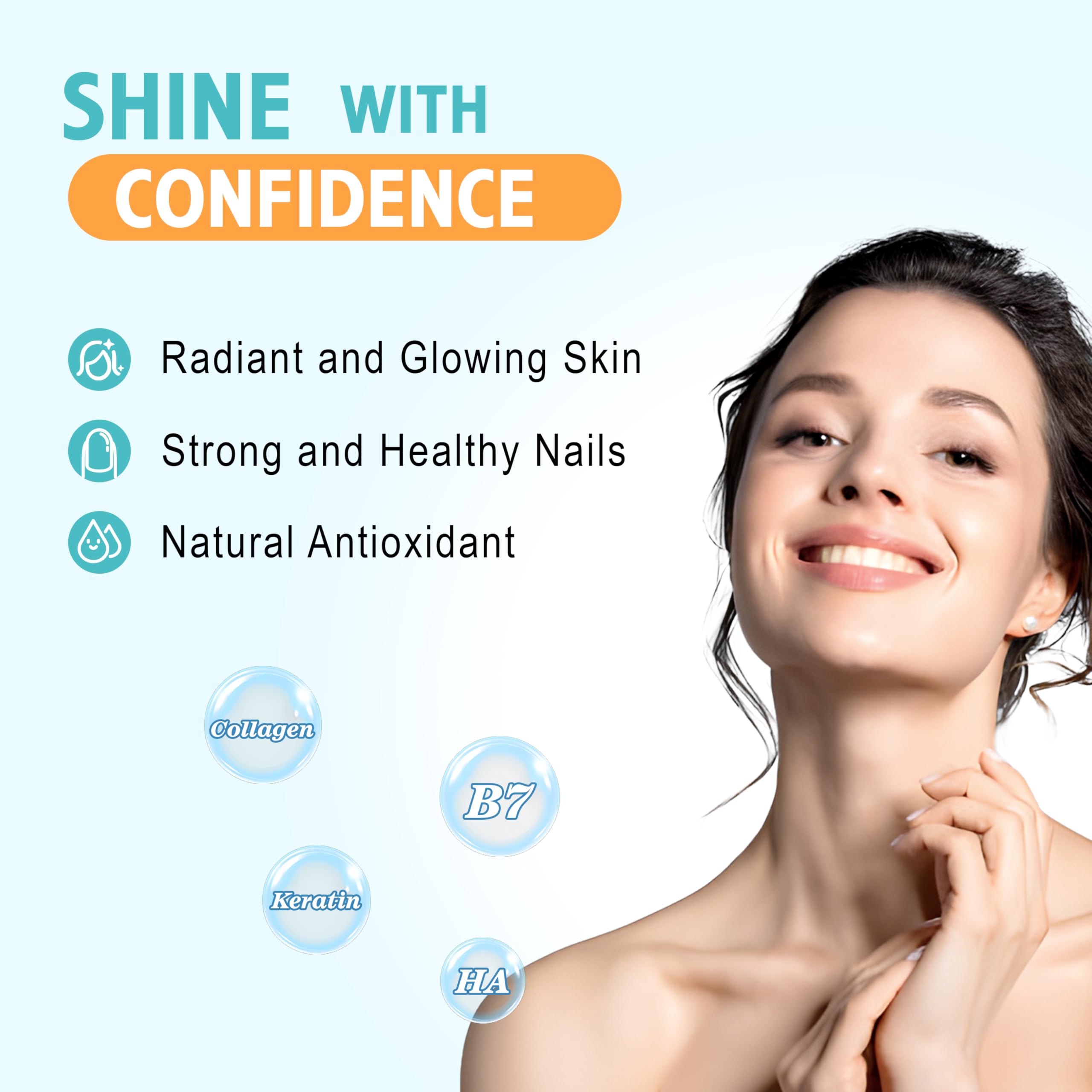 Vazatisi Biotin & Collagen Gummies with B12 – Hair, Skin & Nails, Sugar Free (Blueberry)
