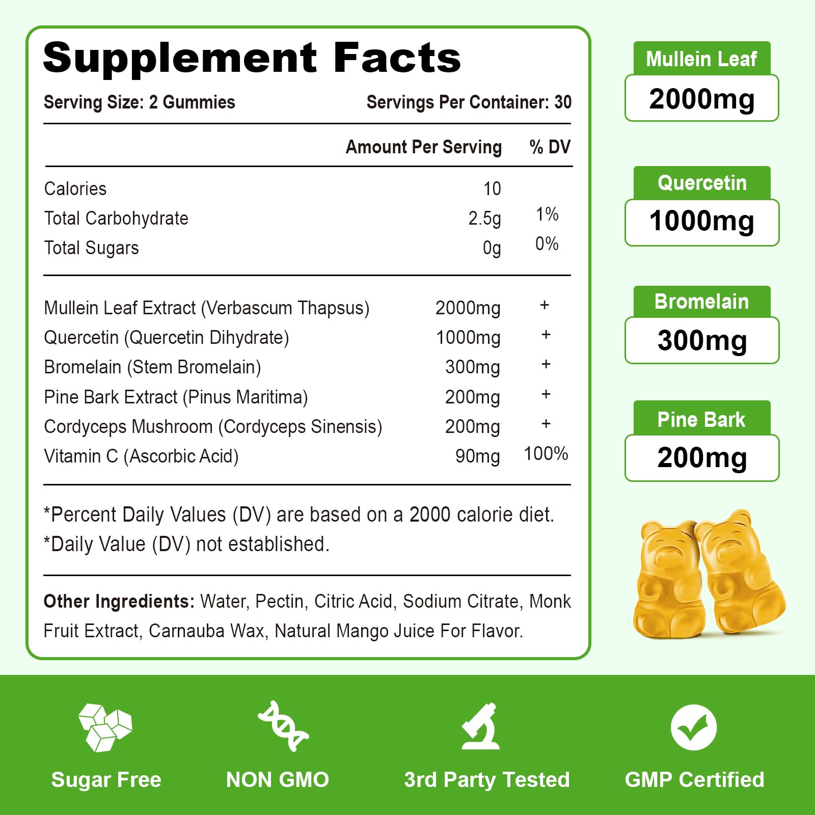 Vazatisi Mullein Gummies – Lung Health Support (Mullein Leaf, Bromelain, Cordyceps & Quercetin) 120ct