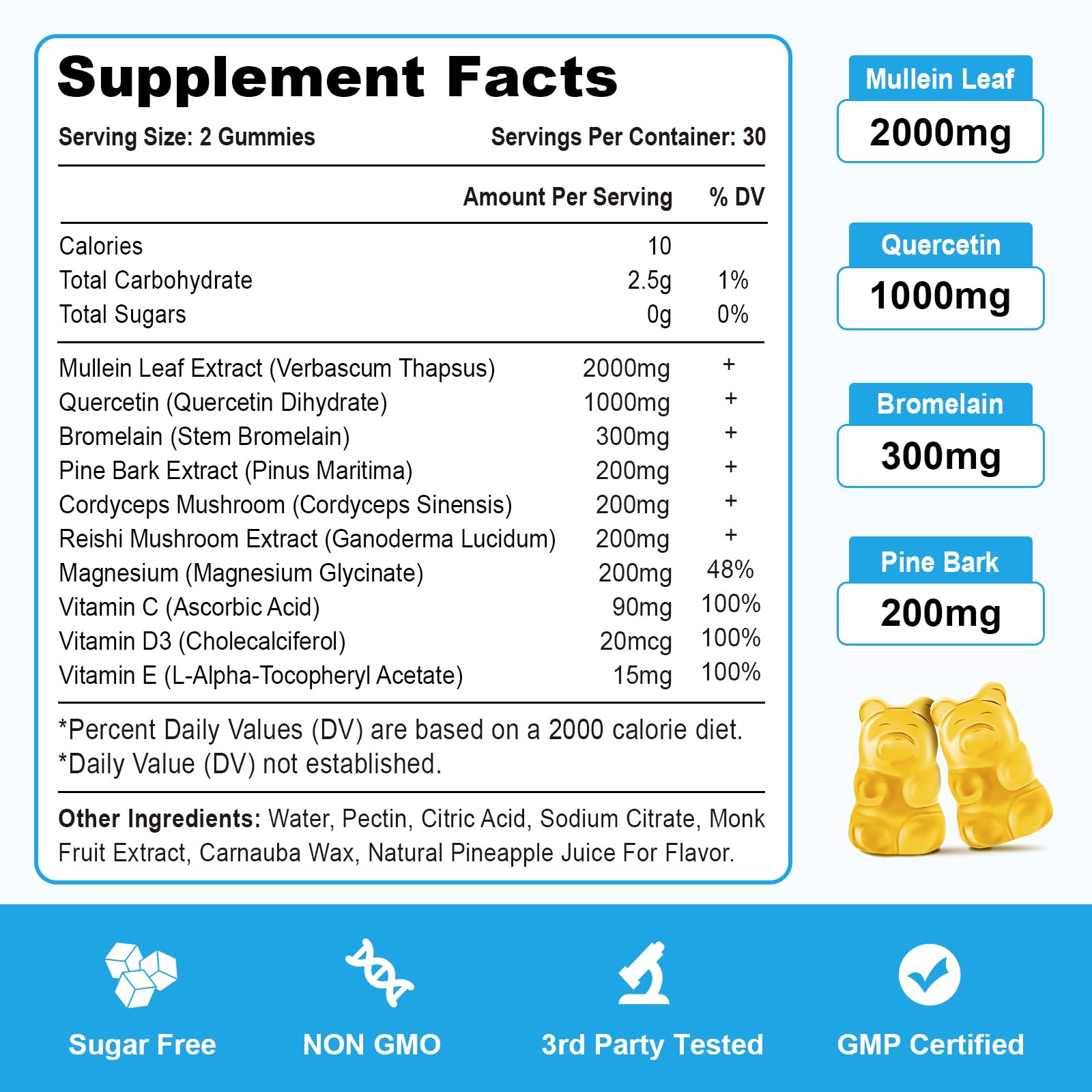 Vazatisi Mullein Gummies – Lung Detox, Pineapple Flavor, 120 Cts