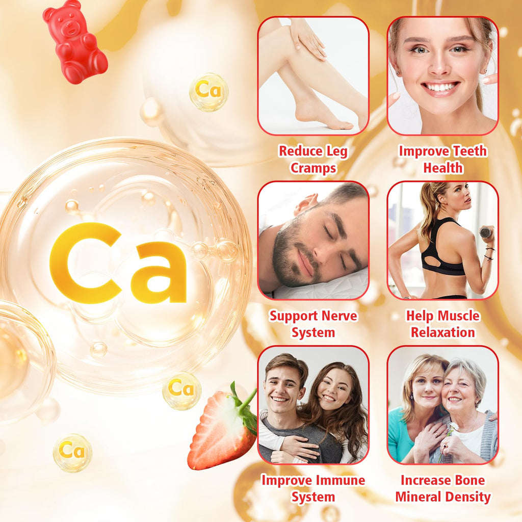 VCCHUYH Calcium Citrate Gummies 1200mg – Sugar Free Strawberry 60 Count | Bone, Muscle & Immune Support